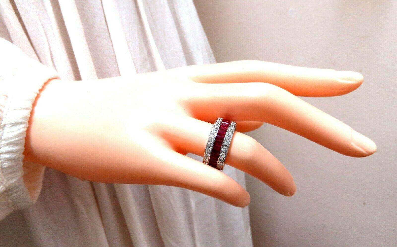 Baguette Cut 6.95 Carat Natural Ruby Diamond Eternity Band 18kt Revolver Prime Multirow Ring