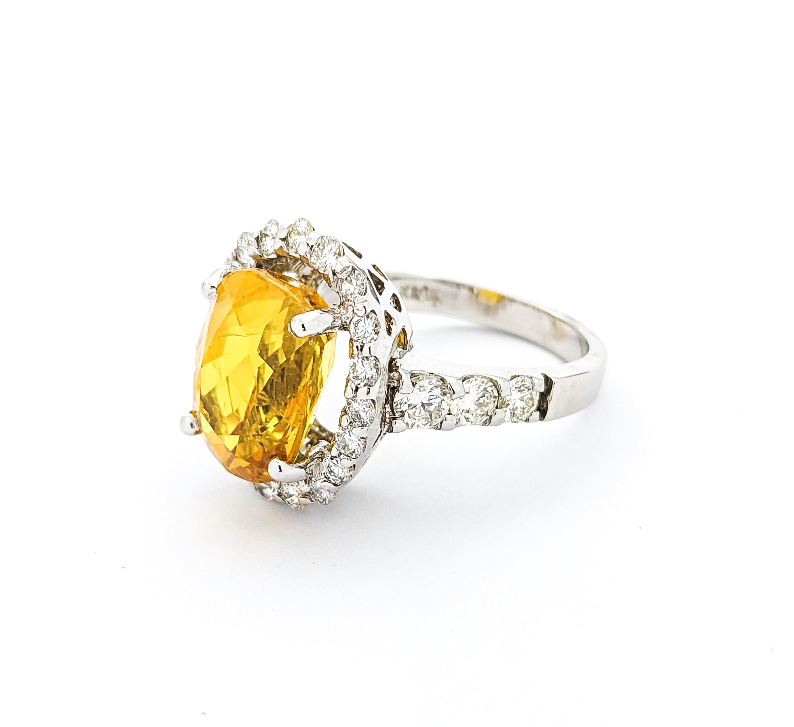 6.95ct Yellow Sapphire & 1.42ctw Diamond Ring In White Gold For Sale 4