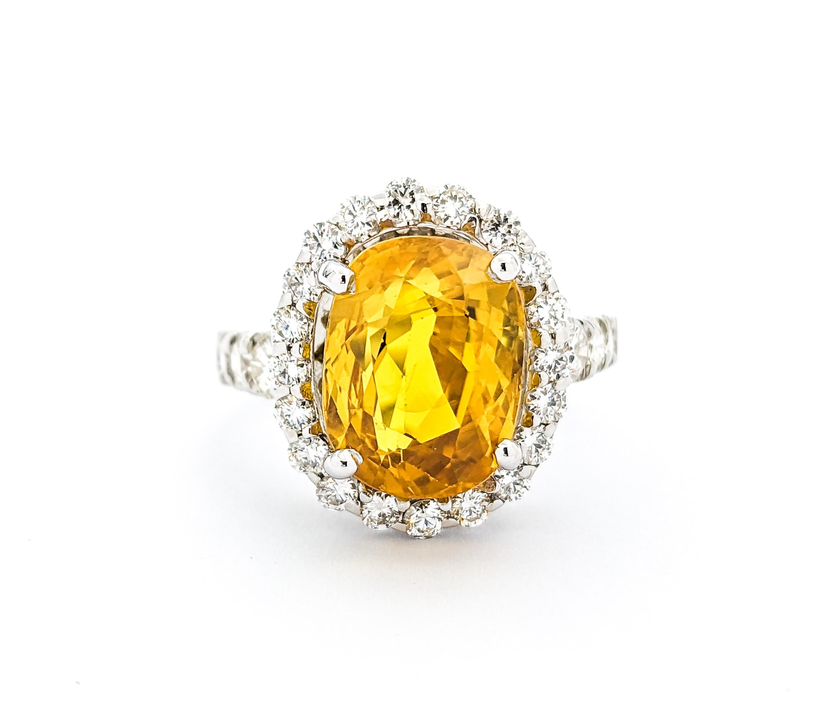6.95ct Yellow Sapphire & 1.42ctw Diamond Ring In White Gold For Sale 5