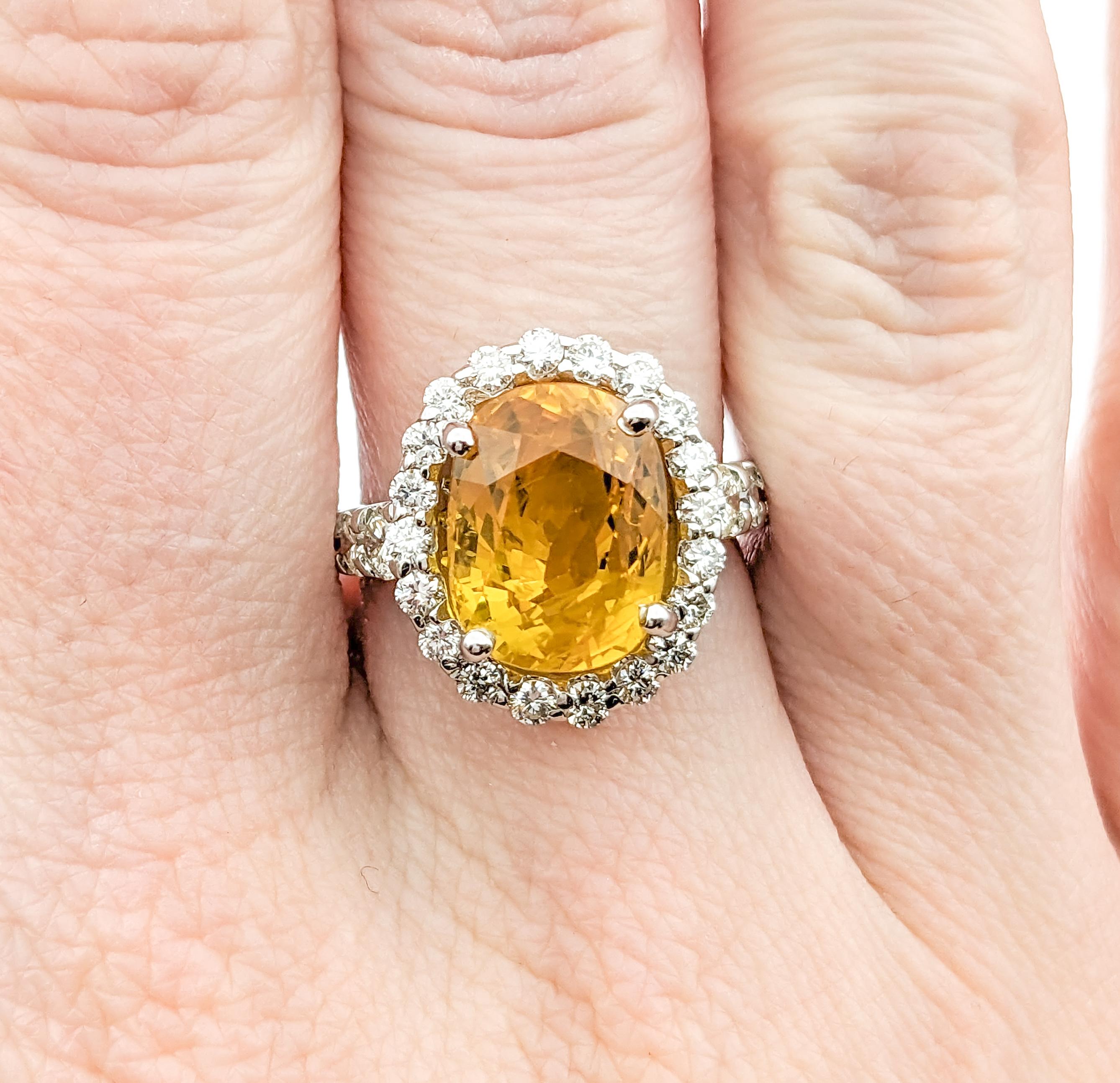 6.95ct Yellow Sapphire & 1.42ctw Diamond Ring In White Gold In Excellent Condition For Sale In Bloomington, MN