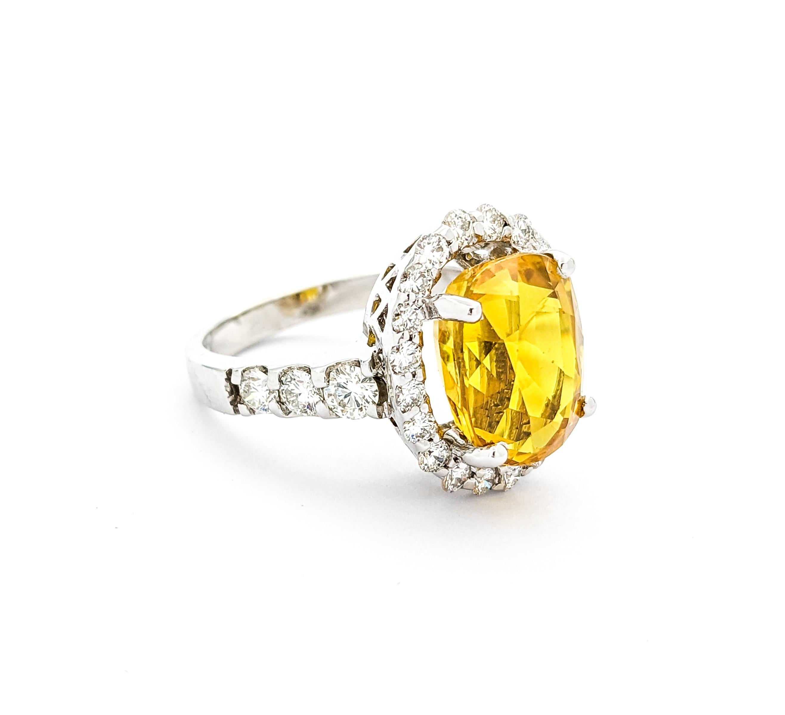 6.95ct Yellow Sapphire & 1.42ctw Diamond Ring In White Gold For Sale 1