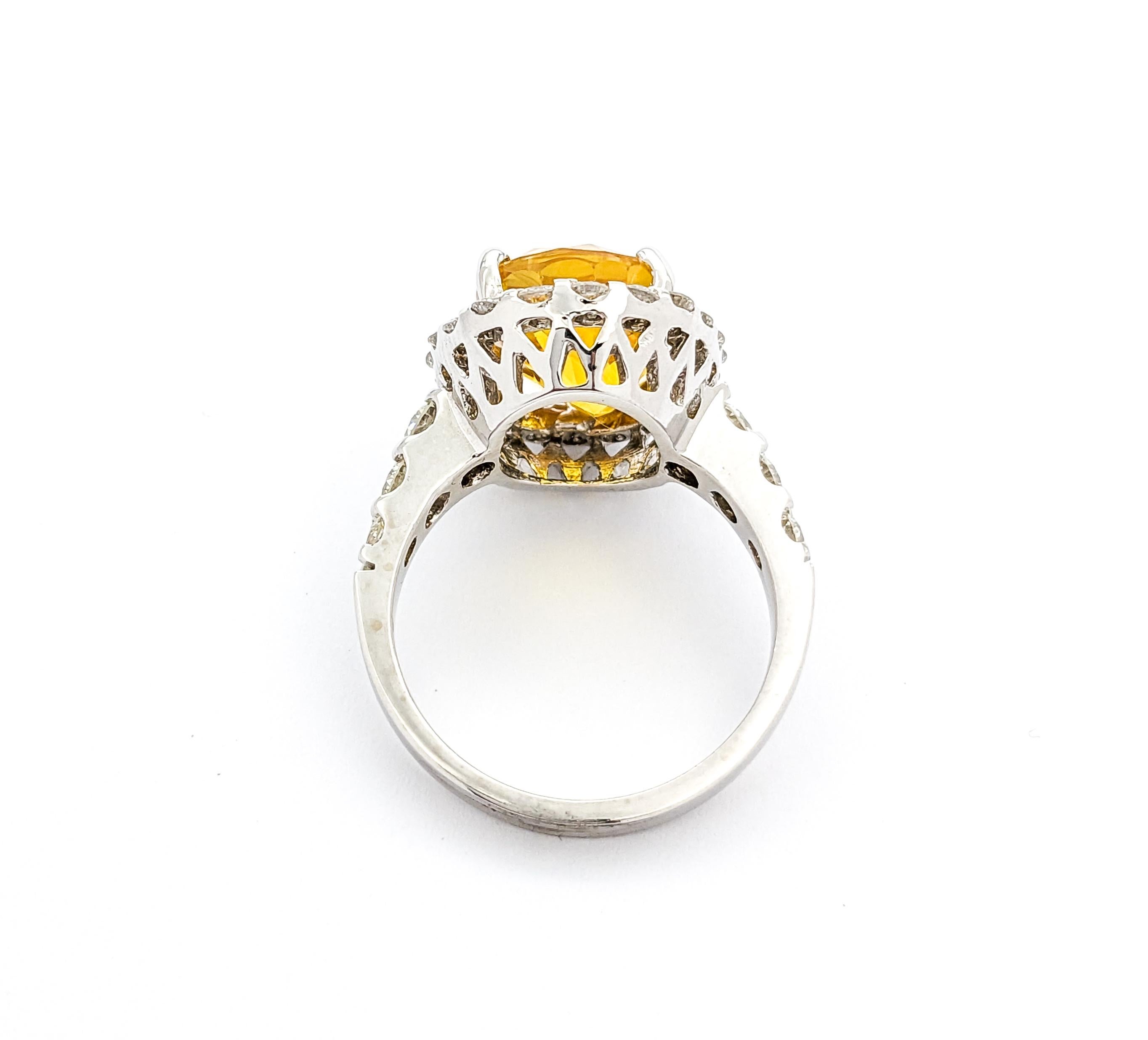 6.95ct Yellow Sapphire & 1.42ctw Diamond Ring In White Gold For Sale 2