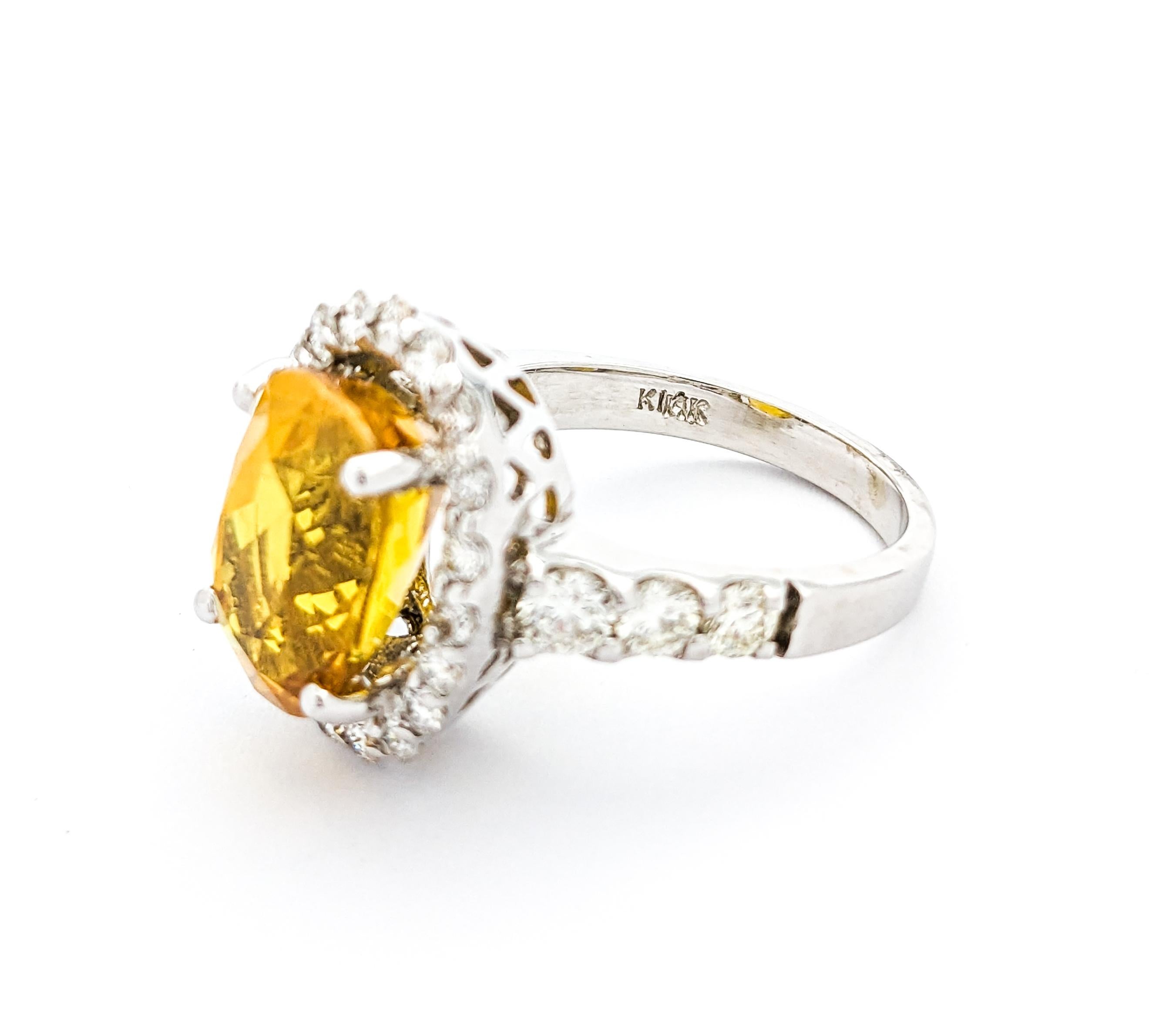 6.95ct Yellow Sapphire & 1.42ctw Diamond Ring In White Gold For Sale 3