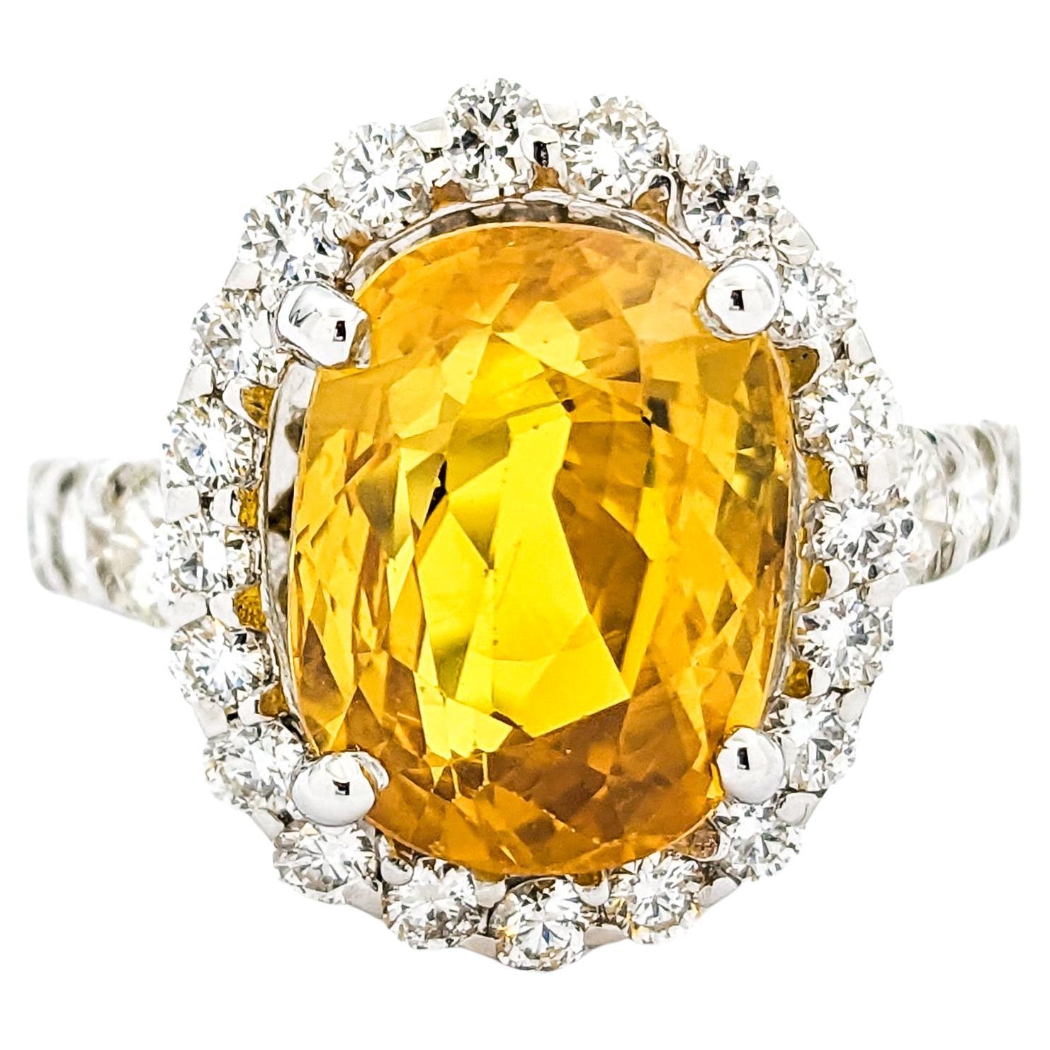 6.95ct Yellow Sapphire & 1.42ctw Diamond Ring In White Gold For Sale