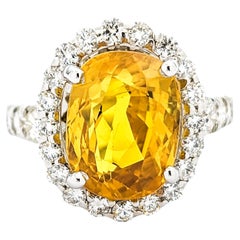 6.95ct Yellow Sapphire & 1.42ctw Diamond Ring In White Gold