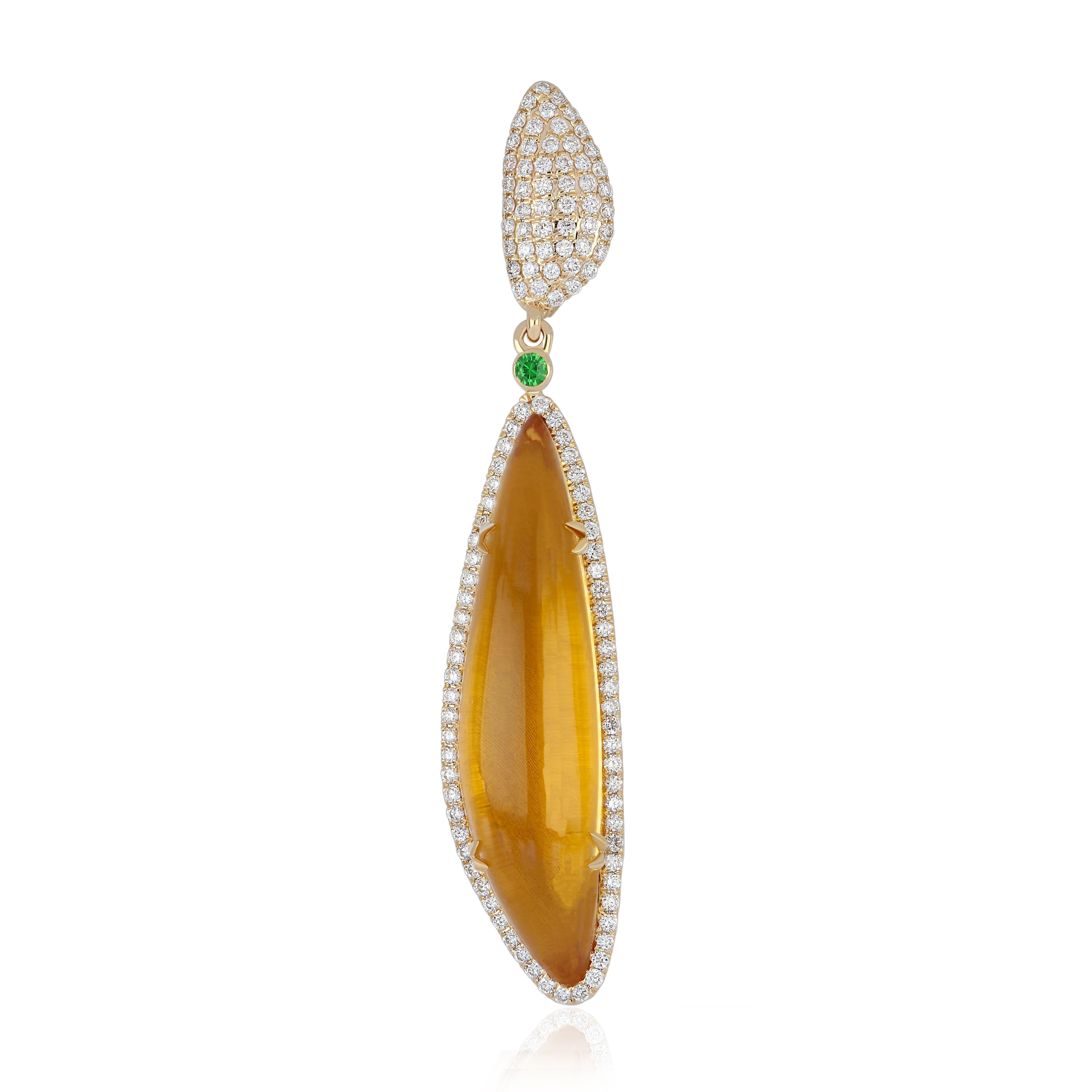 Moderne 6.95Ct's Pendentif Citrine, Tsavorite et Diamant en or jaune 14 carats en vente