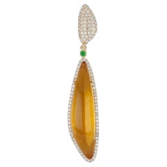 6.95Ct's Citrine and Tsavorite and Diamond Pendant in 14 karat Yellow Gold