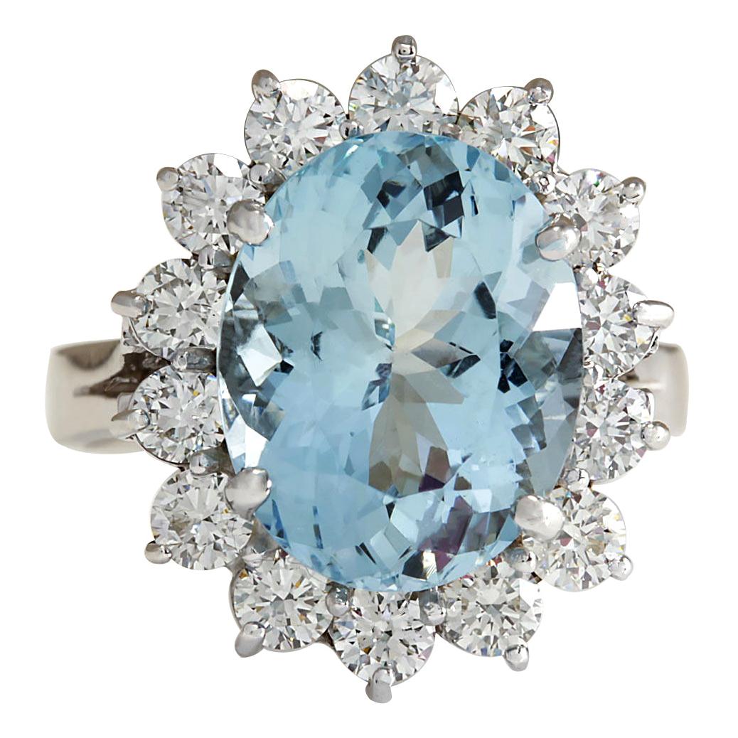 Natural Aquamarine Diamond Ring In 14 Karat White Gold 