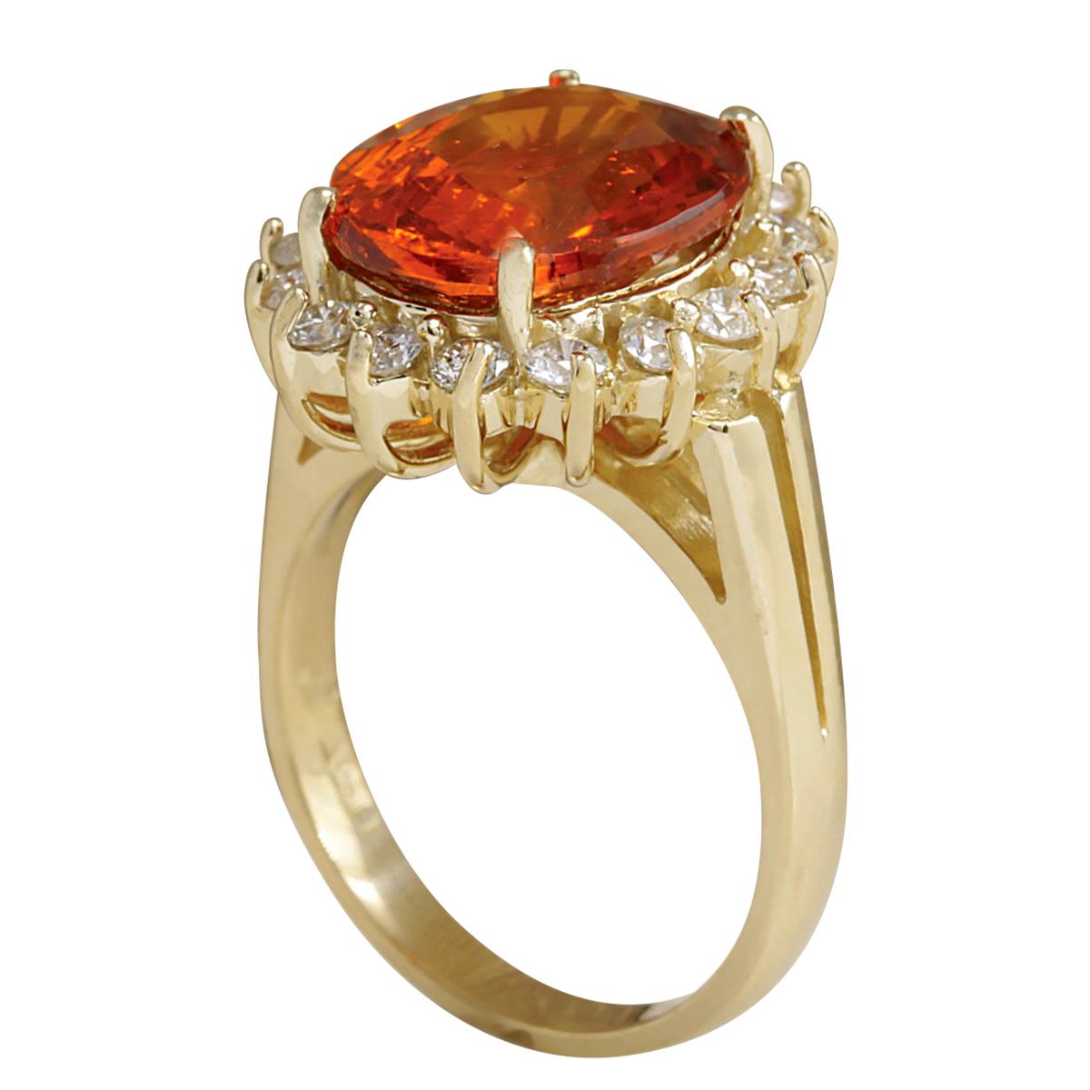 6.96 Carat Natural Mandarin Garnet 18 Karat Yellow Gold Diamond Ring In New Condition In Los Angeles, CA