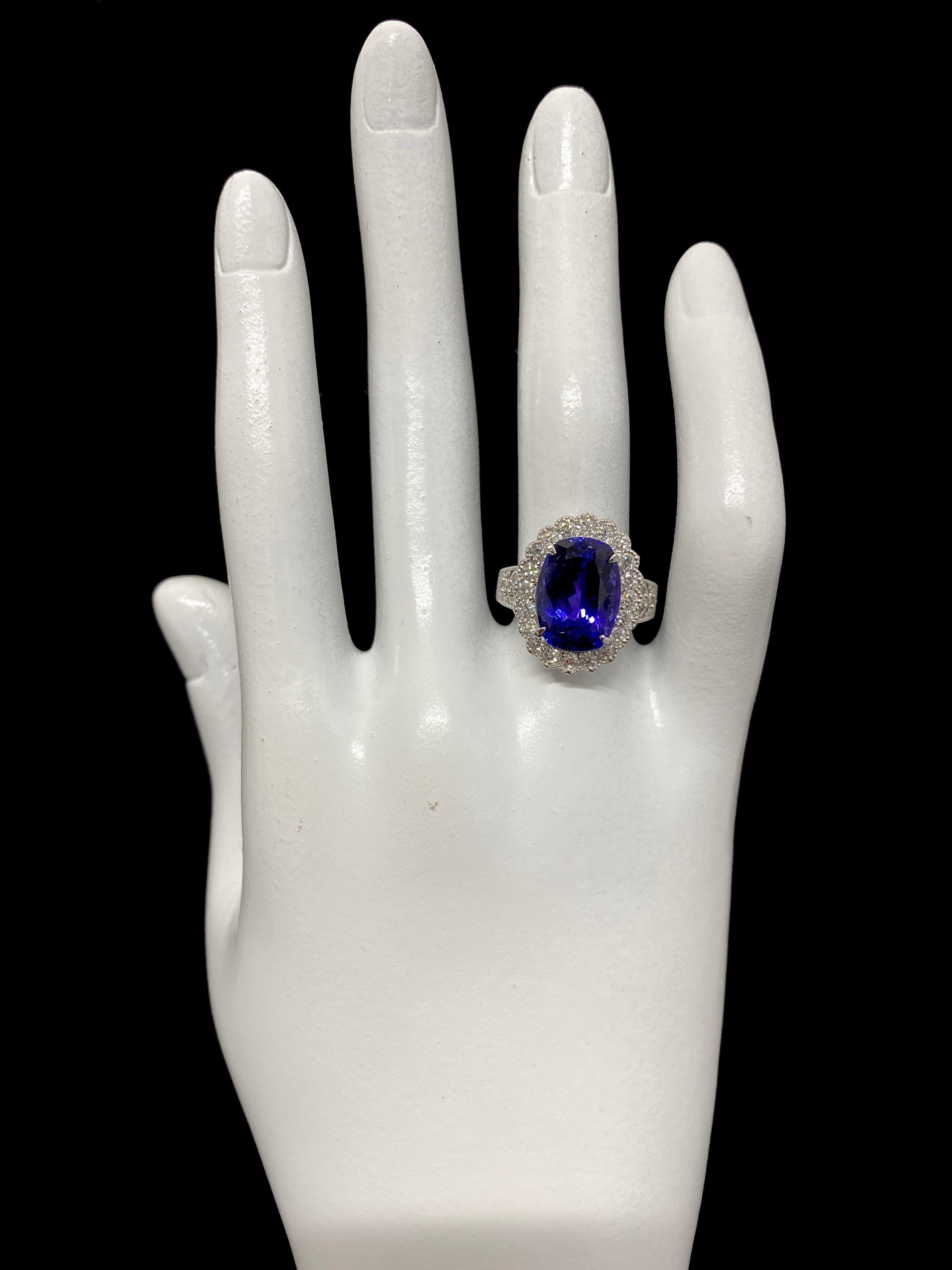 6.96 Carat Natural Tanzanite and Diamond Edwardian Inspired Ring Set in Platinum 2