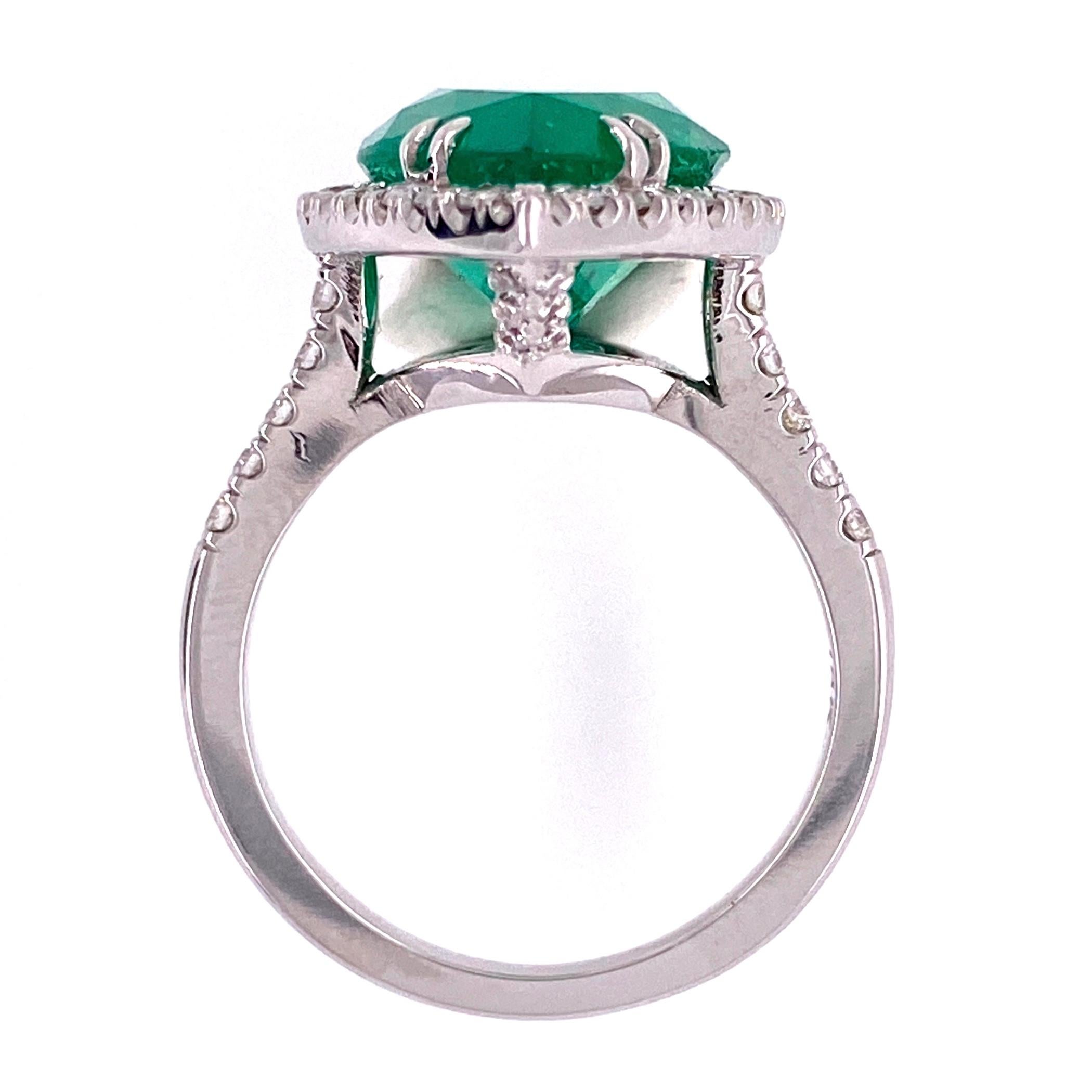 Pear Cut 6.96 Carat Pear Shaped Emerald and Diamond Ring Estate Fine Jewelry For Sale