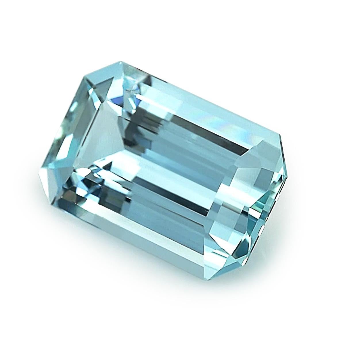 Identification: Natural Aquamarine 6.96 carats

Carat: 6.96 carats
Shape: Emerald cut 
Measurements: 15.65 x 9.90 x 6.52 mm
Cut: Brilliant/Step
Color: Light Blue 
Clarity: very eye clean

Introducing a captivating Natural Pink Sapphire, weighing