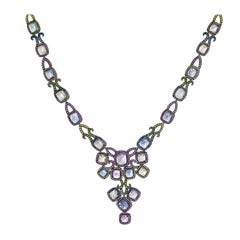 69.69 Carat Burmese Sugarloaf Sapphire Necklace Set in 18 Karat White Gold