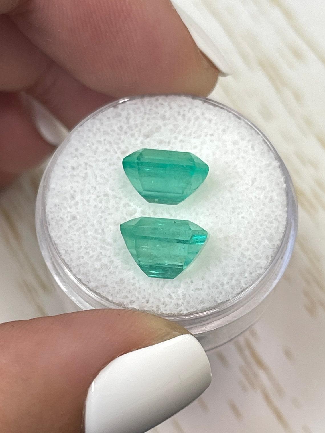 6.96tcw Matching Green Colombian Emeralds 9.5x8mm Emerald Cut Genuine Pair For Sale 2