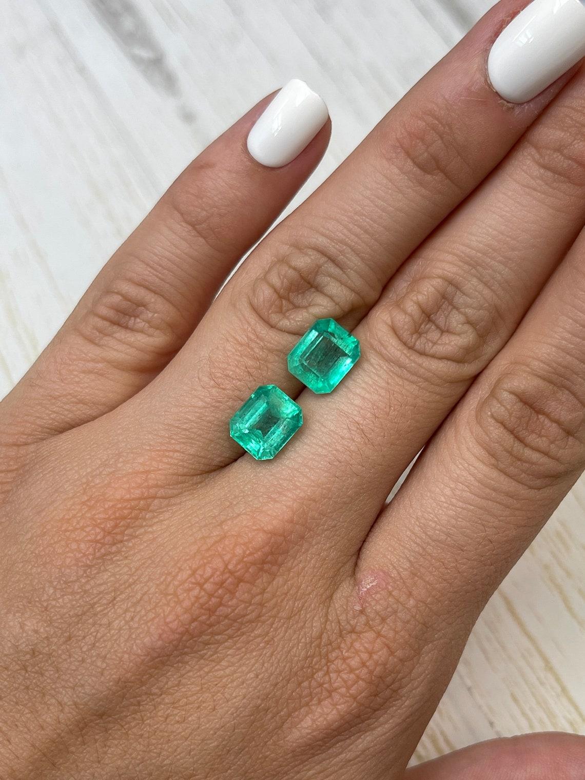 6.96tcw Matching Green Colombian Emeralds 9.5x8mm Emerald Cut Genuine Pair For Sale 3