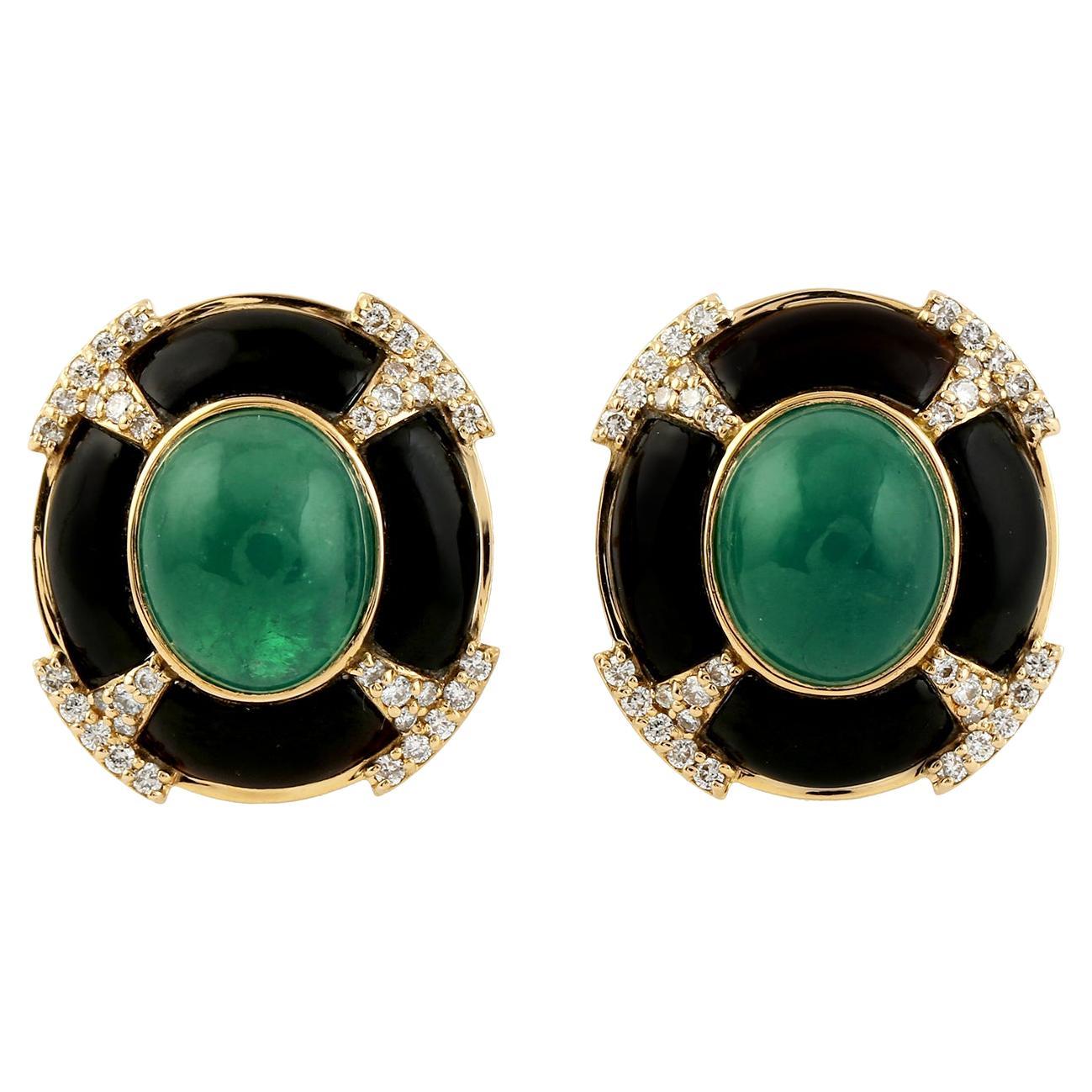 6.97 Carat Emerald Diamond 14 Karat Gold Art Deco Style Stud Earrings For Sale