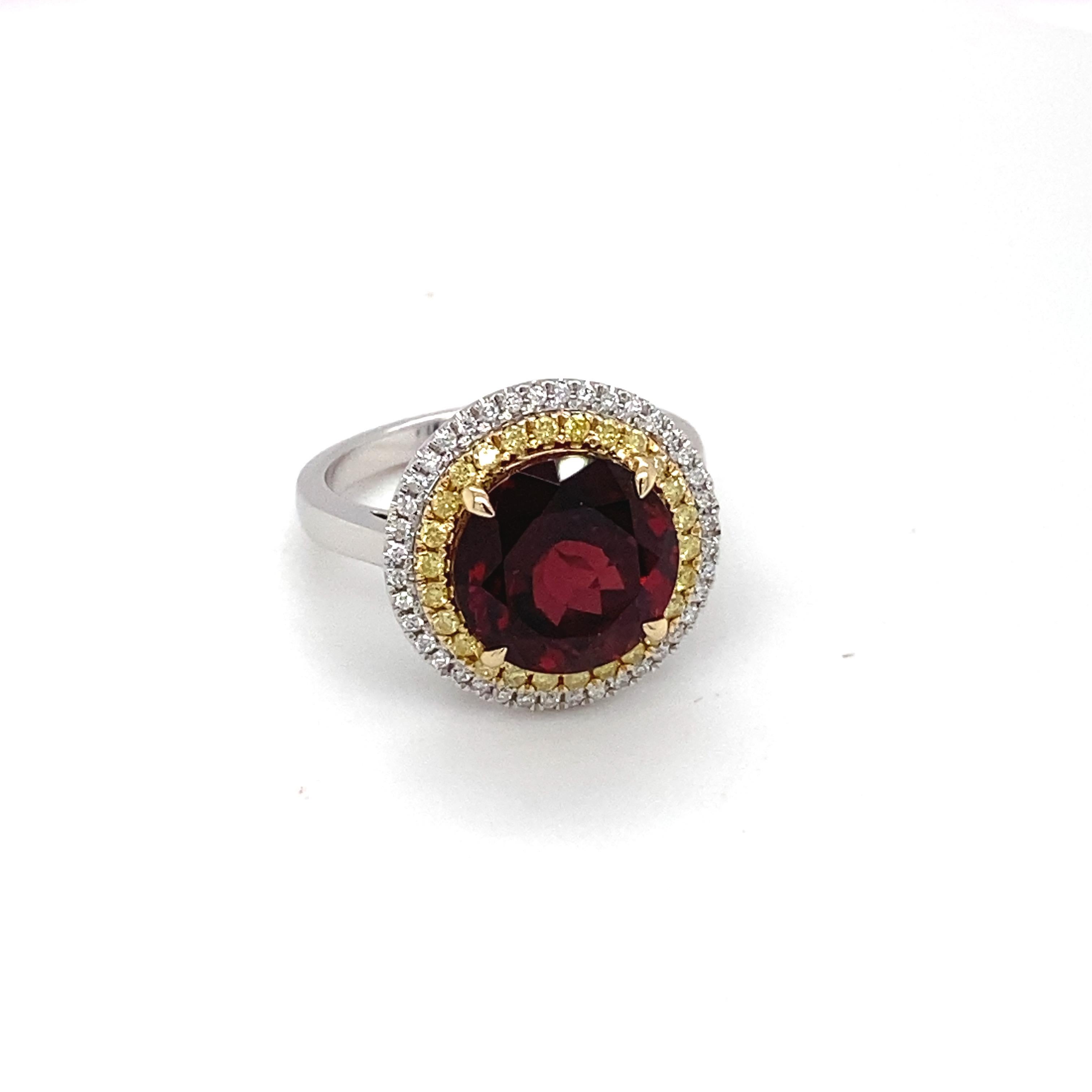 6.97 Carat Garnet Diamond Halo Ring  For Sale 9