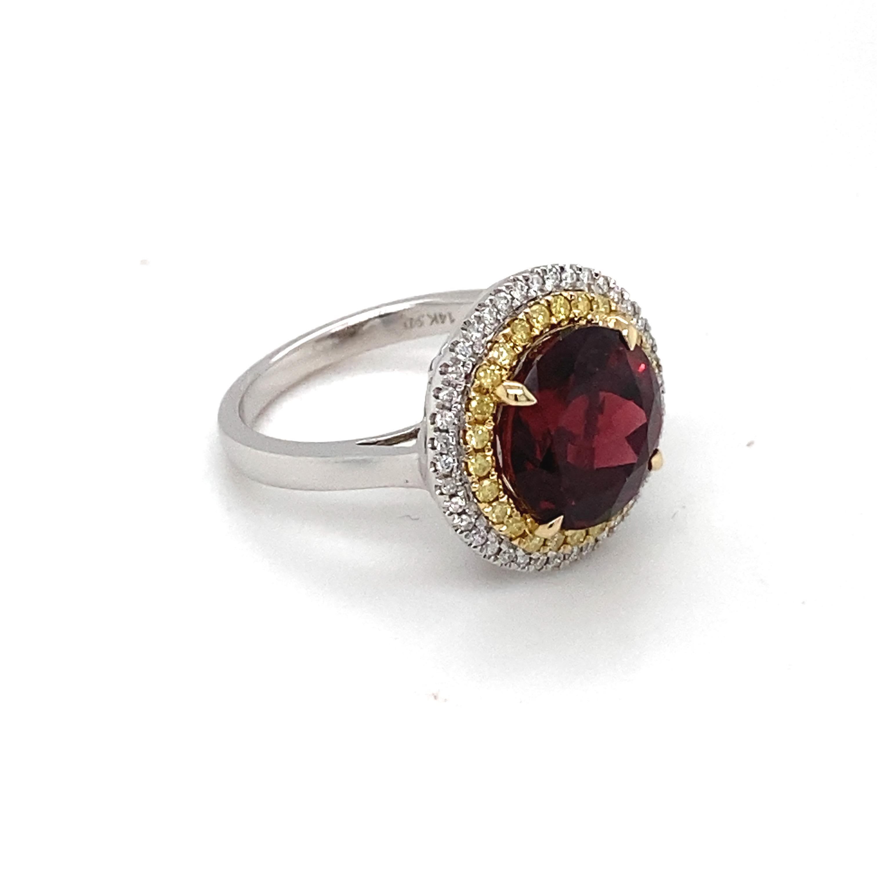6.97 Carat Garnet Diamond Halo Ring  In New Condition For Sale In Trumbull, CT