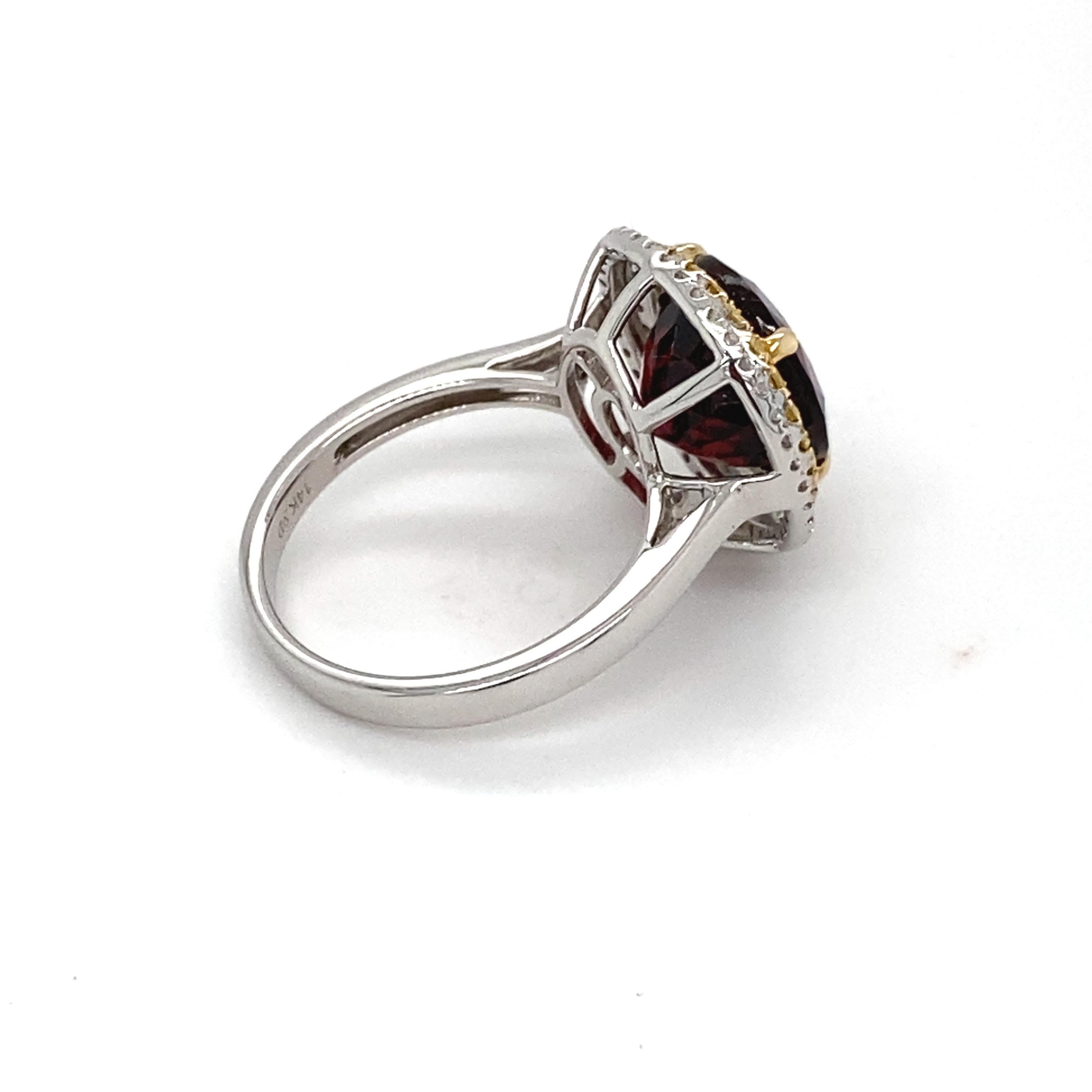 6.97 Carat Garnet Diamond Halo Ring  For Sale 1