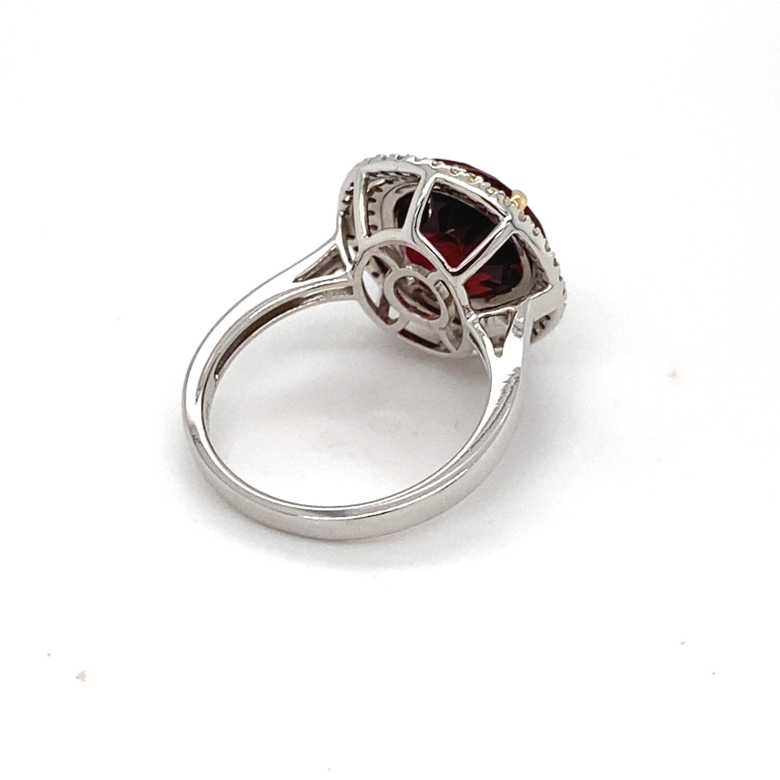 6.97 Carat Garnet Diamond Halo Ring  For Sale 2