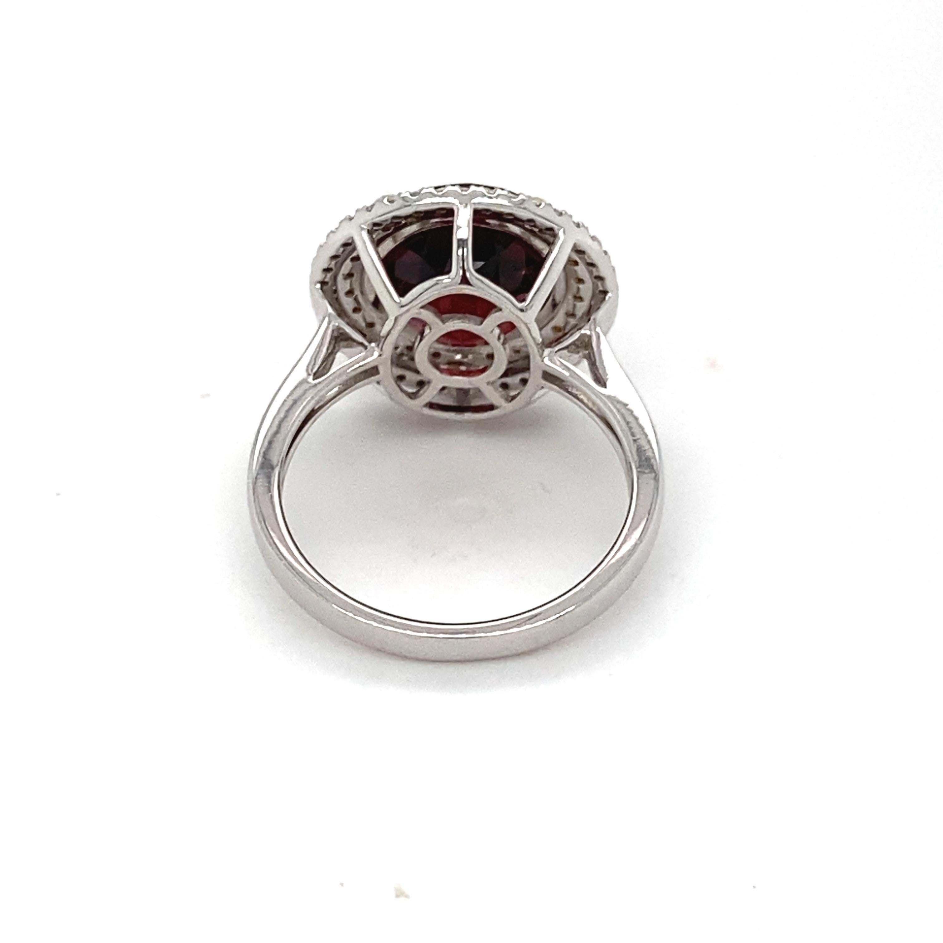 6.97 Carat Garnet Diamond Halo Ring  For Sale 3