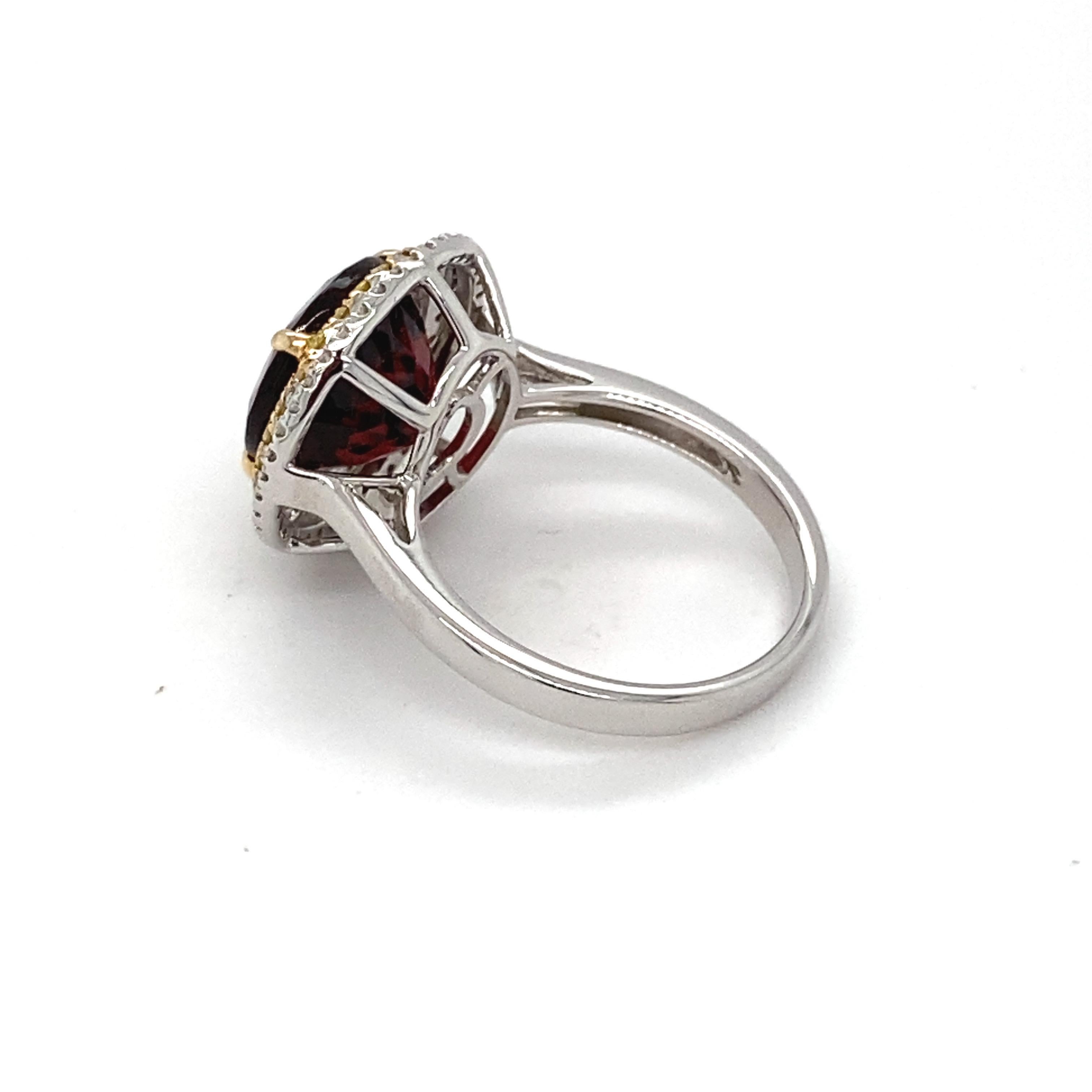 6.97 Carat Garnet Diamond Halo Ring  For Sale 4