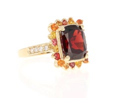 6.97 Carat Garnet Sapphire Diamond Yellow Gold Cocktail Ring
