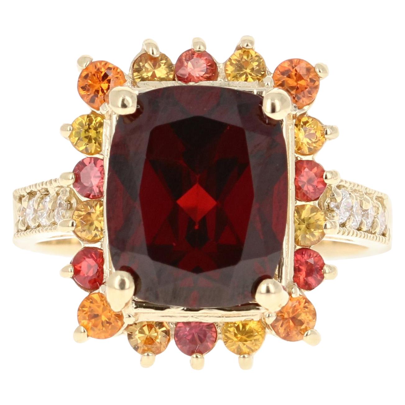 6,97 Quilates Granate Zafiro Diamante Oro Amarillo Anillo de Cóctel en venta