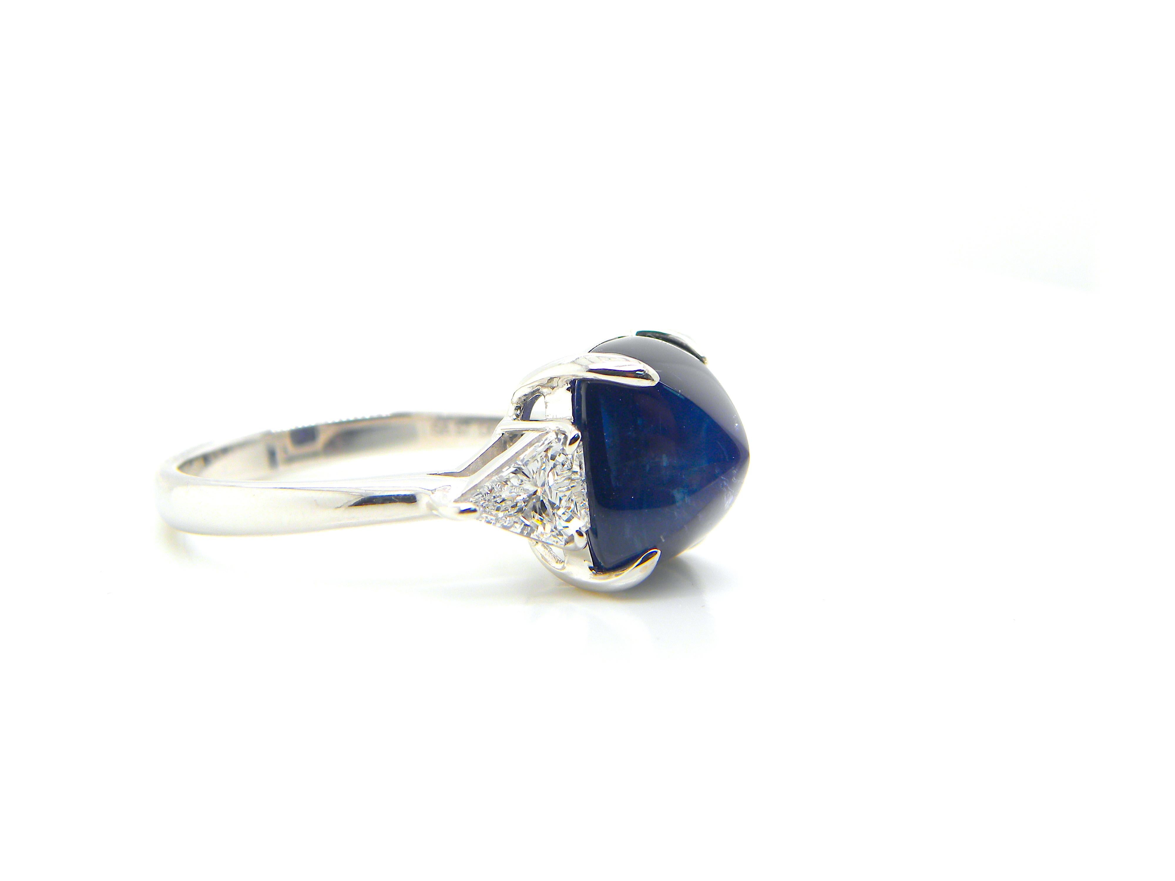 6.97 Carat GRS Certified Burma No Heat Sugarloaf Sapphire and White Diamond Ring In New Condition In Hong Kong, HK