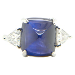 6.97 Carat GRS Certified Burma No Heat Sugarloaf Sapphire and White Diamond Ring