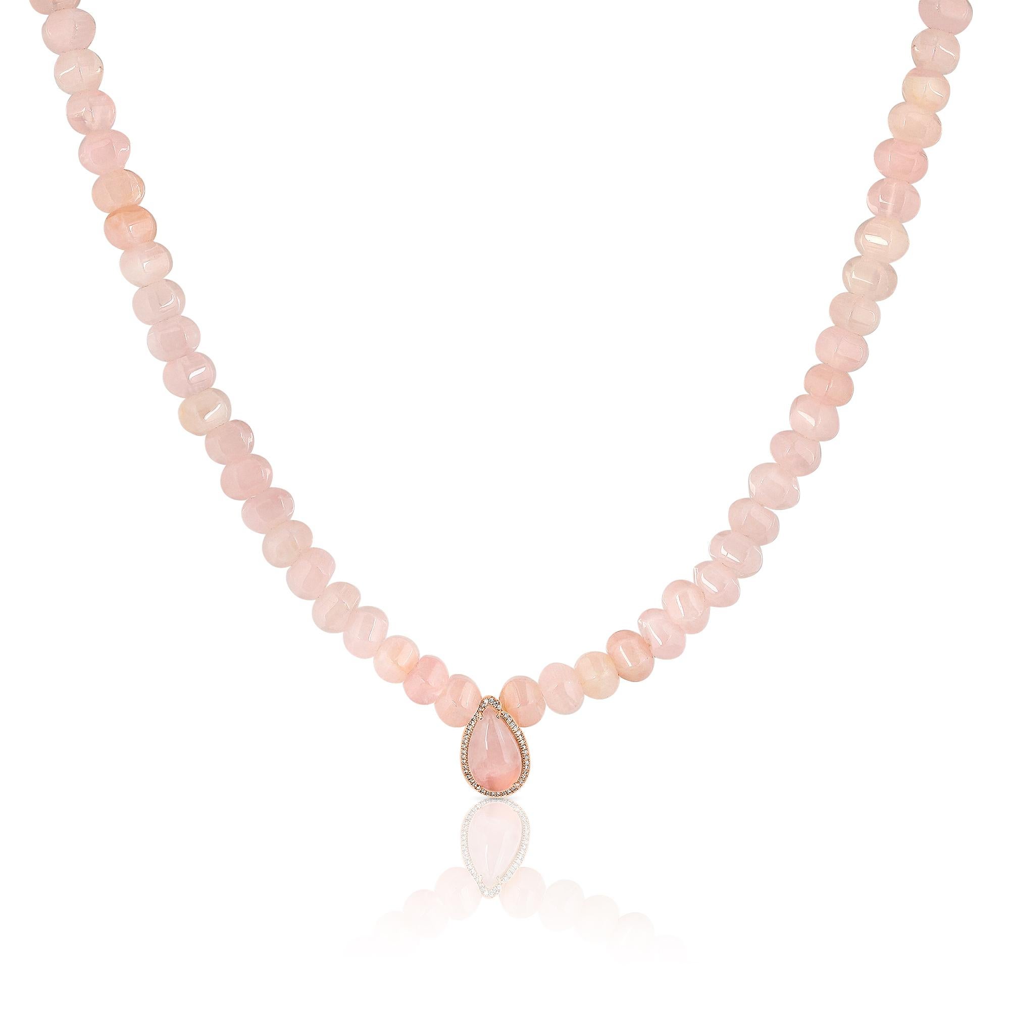 beautiful necklace with pear shape rose quartz 6.97 carat set with 0.19 carat brilliant round diamonds

