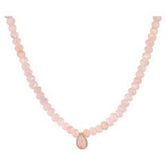 Collier de quartz rose de 6,97 carats et diamants