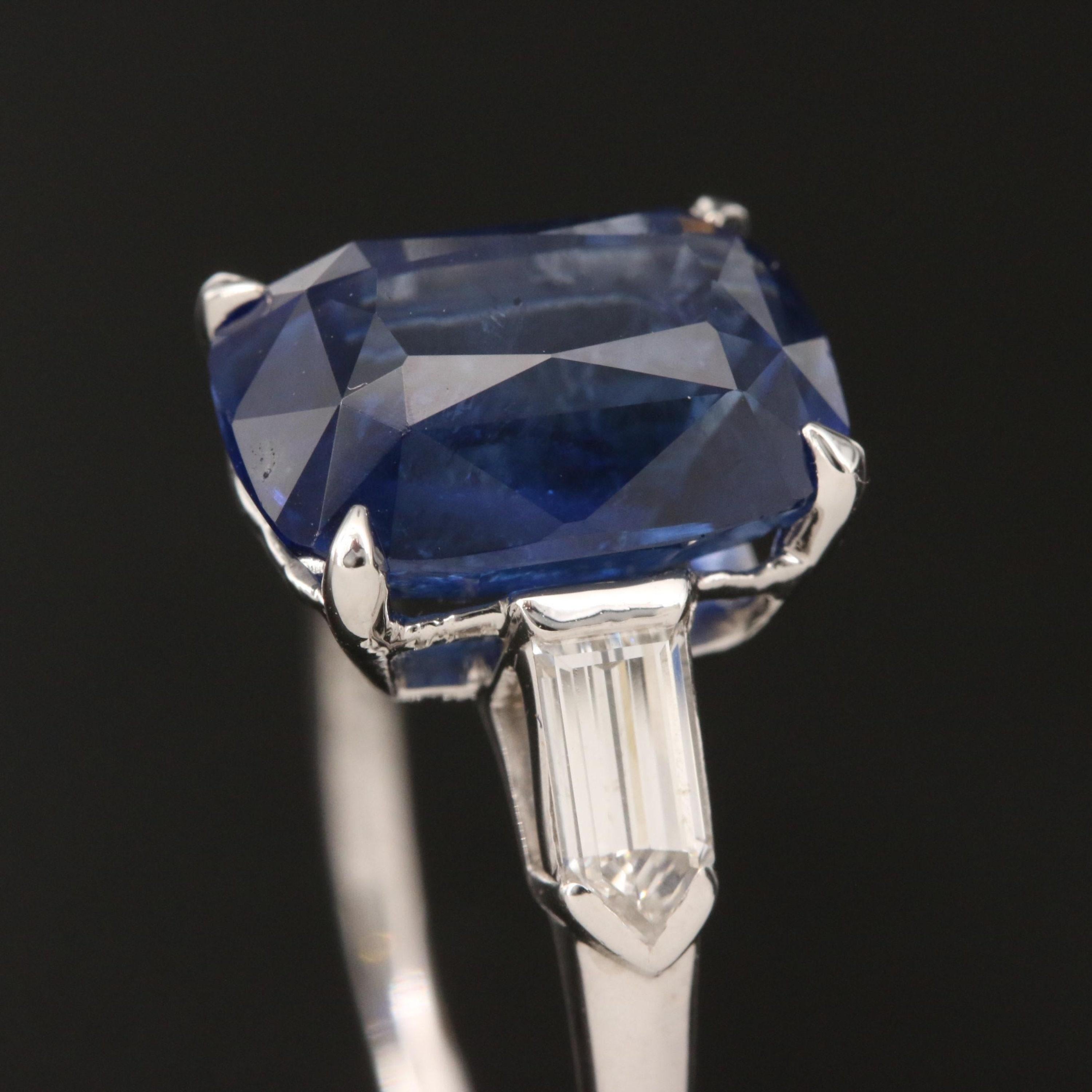 For Sale:  5 Carat Sapphire and Diamond Engagement Ring, White Gold Three Stone Ring 2