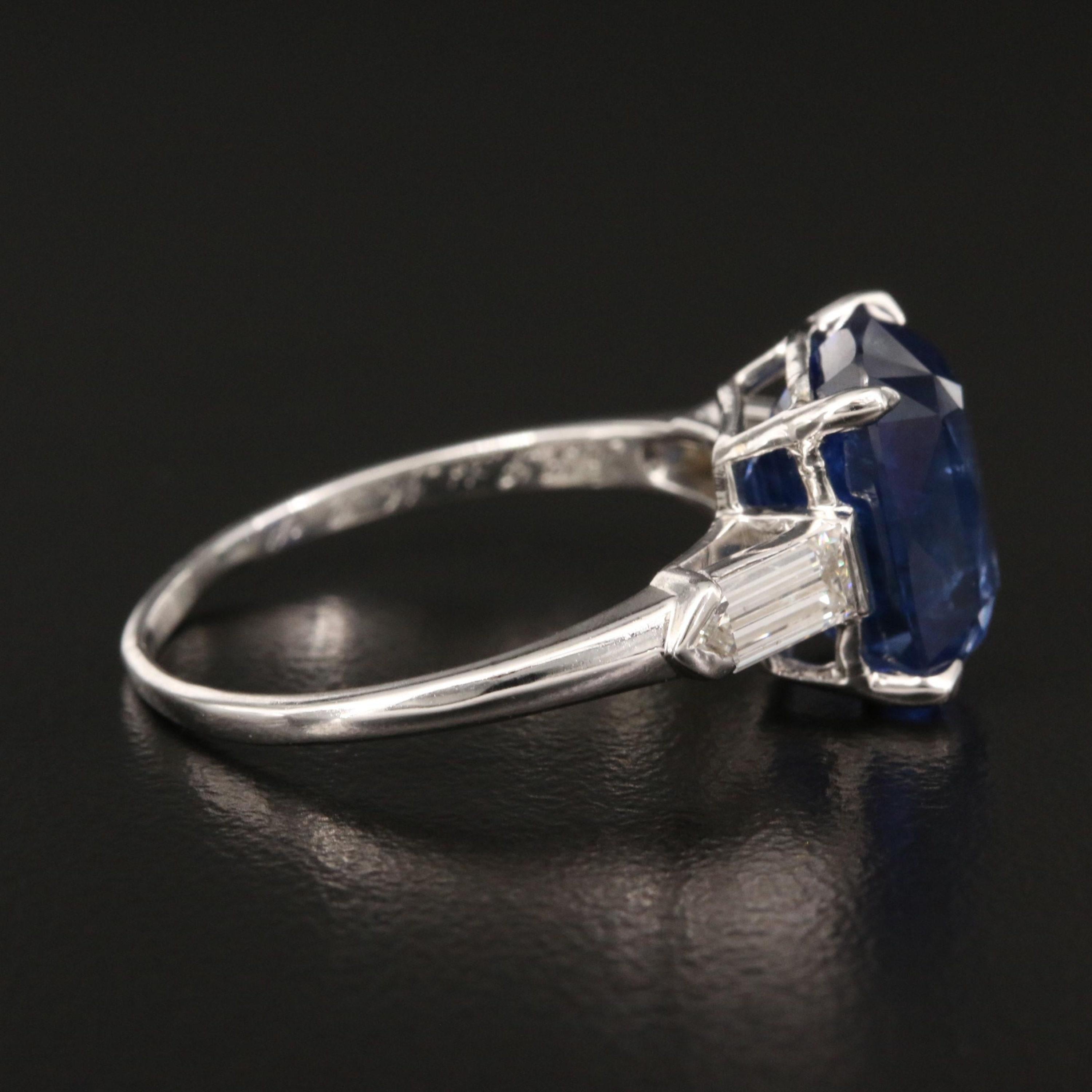 For Sale:  5 Carat Sapphire and Diamond Engagement Ring, White Gold Three Stone Ring 3