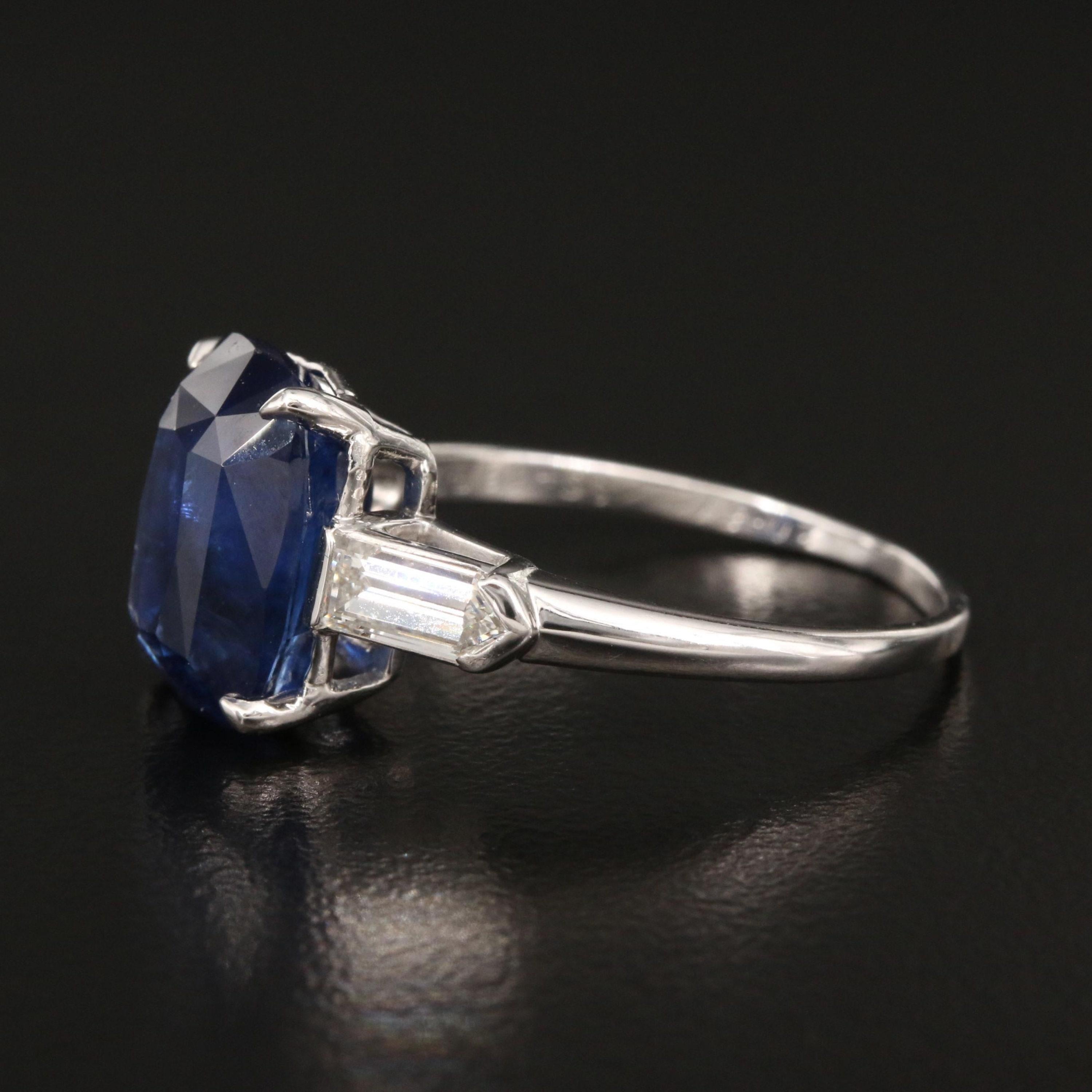 For Sale:  5 Carat Sapphire and Diamond Engagement Ring, White Gold Three Stone Ring 5