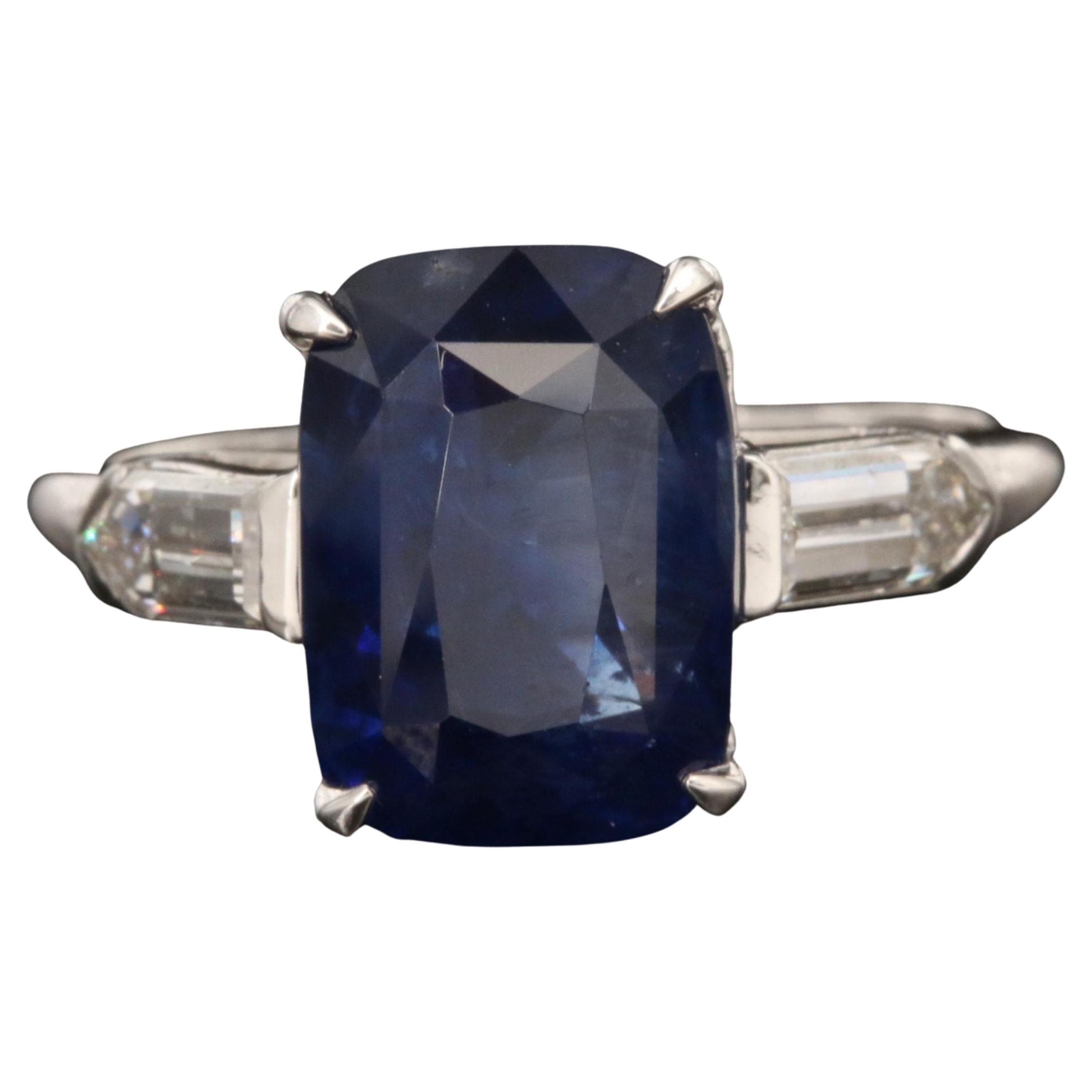 For Sale:  5 Carat Sapphire and Diamond Engagement Ring, White Gold Three Stone Ring