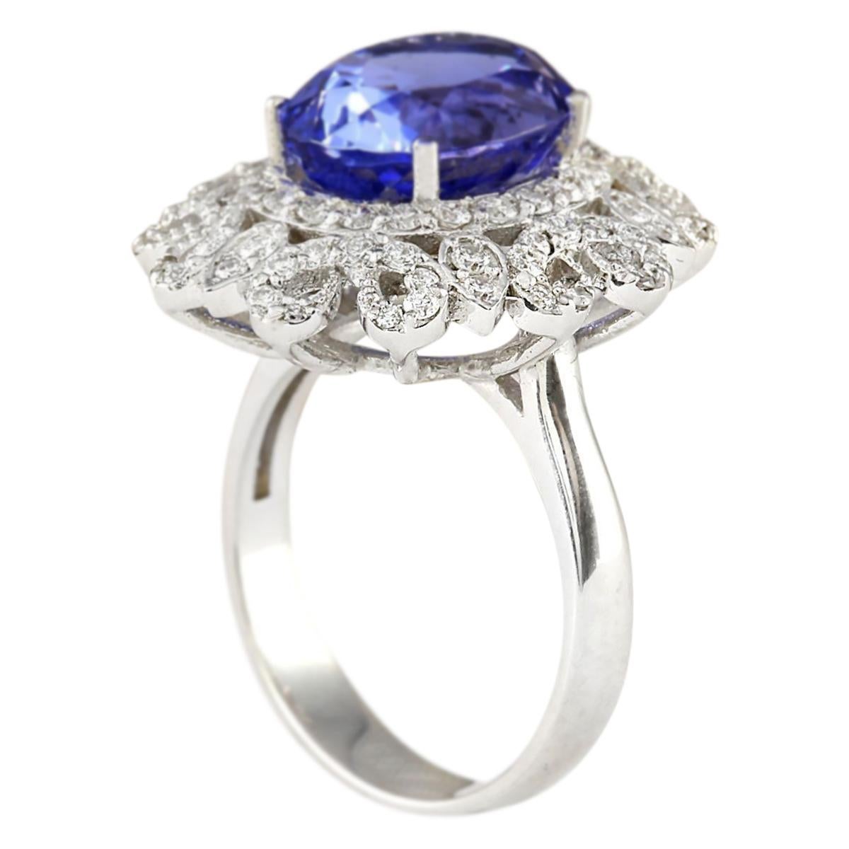 Modern Dazzling Tanzanite Diamond Ring In 14 Karat White Gold  For Sale