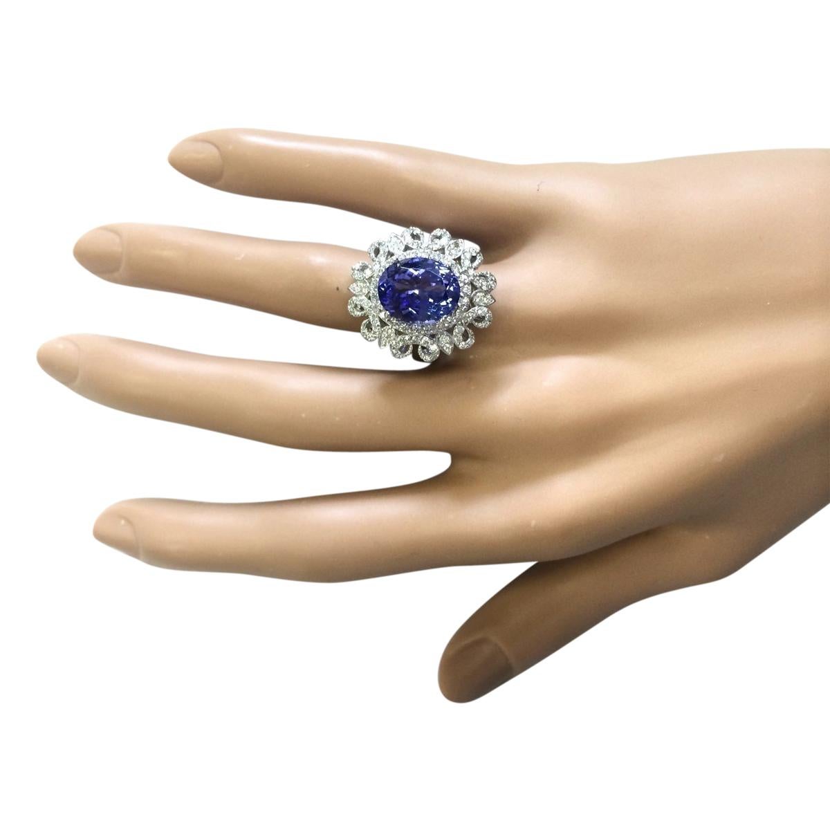 Oval Cut Dazzling Tanzanite Diamond Ring In 14 Karat White Gold  For Sale