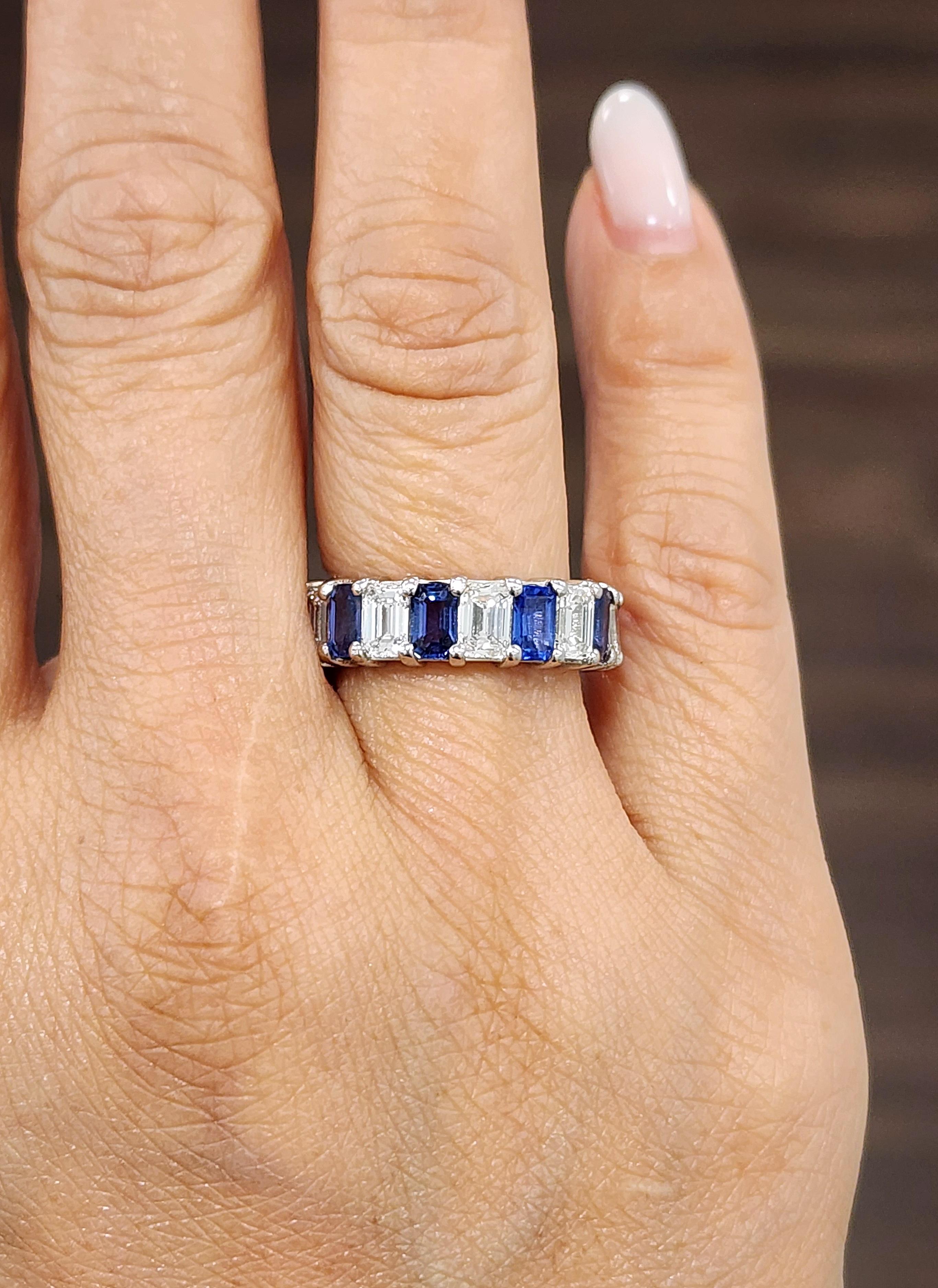 Modern Gorgeous 6.97 Carat Natural Ceylon Sapphire & Diamond Eternity Band For Sale