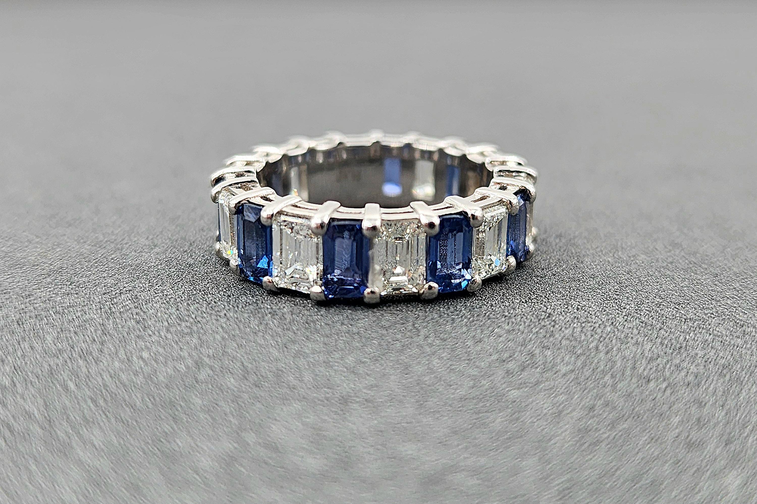 Gorgeous 6.97 Carat Natural Ceylon Sapphire & Diamond Eternity Band For Sale 2