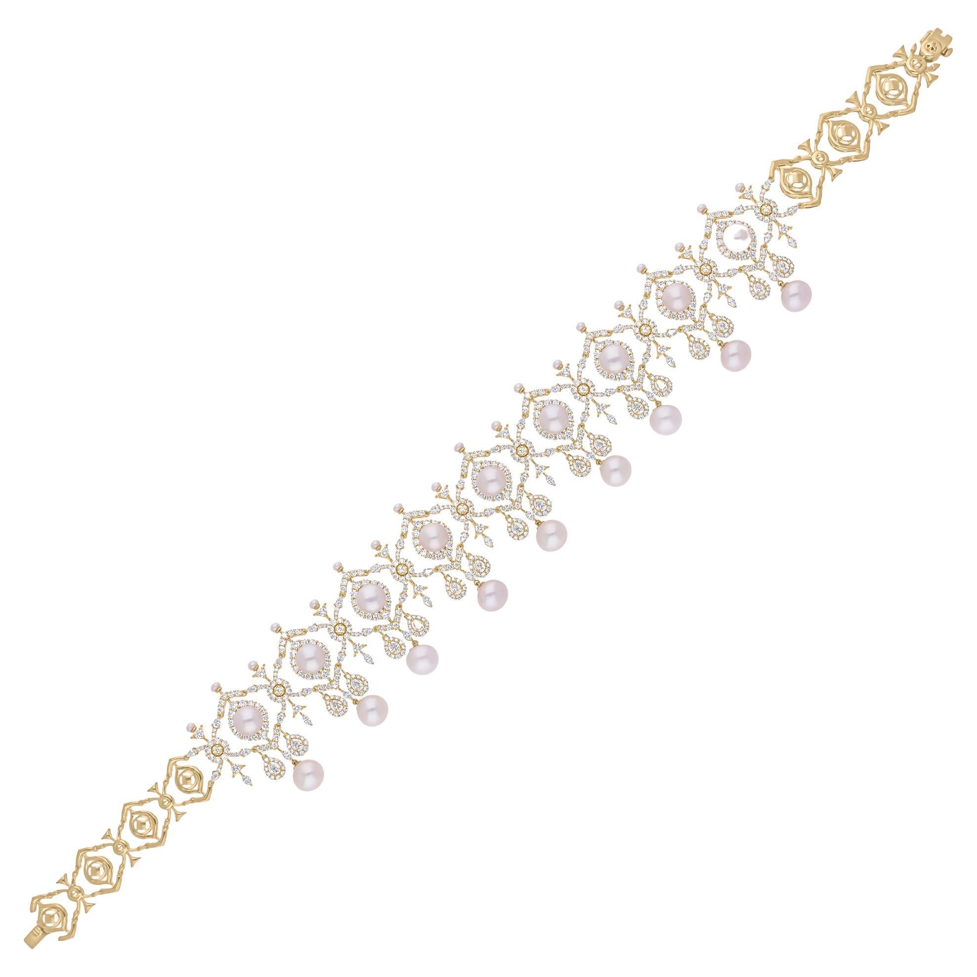 69.75 Carat Pearl Gemstone Necklace 18.30 Ct. SI/H Diamond 14 Karat Yellow Gold