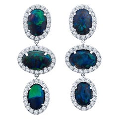 6.97ct Australian Blue/Green Opal Drop Earrings with 1.57 Carat in Diamond Halos