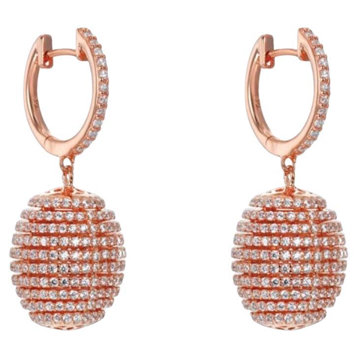  Boucles d'oreilles pendantes en forme de ruche de créateur en or rose 14 carats avec zirconia cubique de 6,98 carats en vente