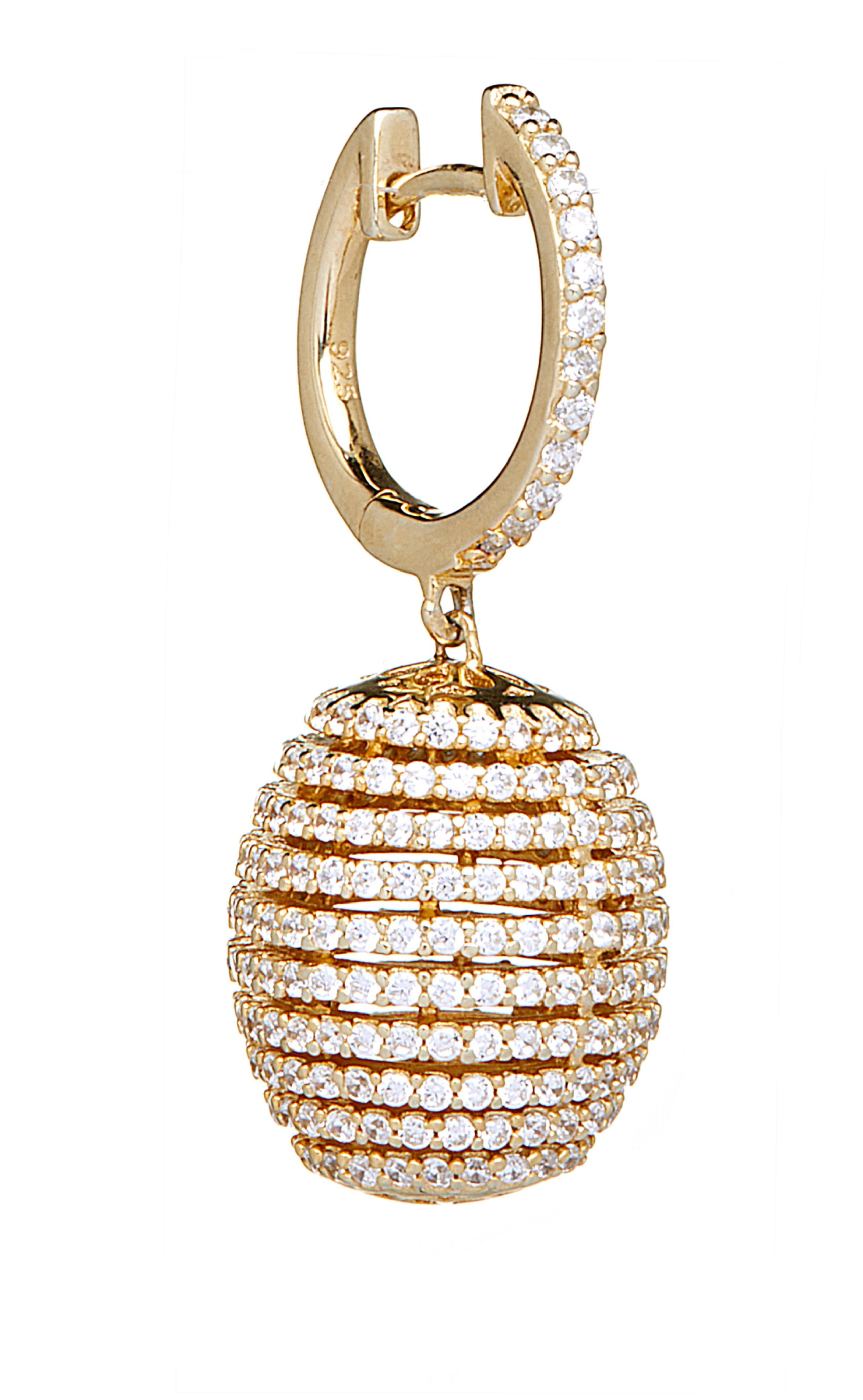 Art déco  Boucles d'oreilles pendantes en forme de ruche de créateur en or jaune 14 carats avec zirconia cubique de 6,98 carats en vente