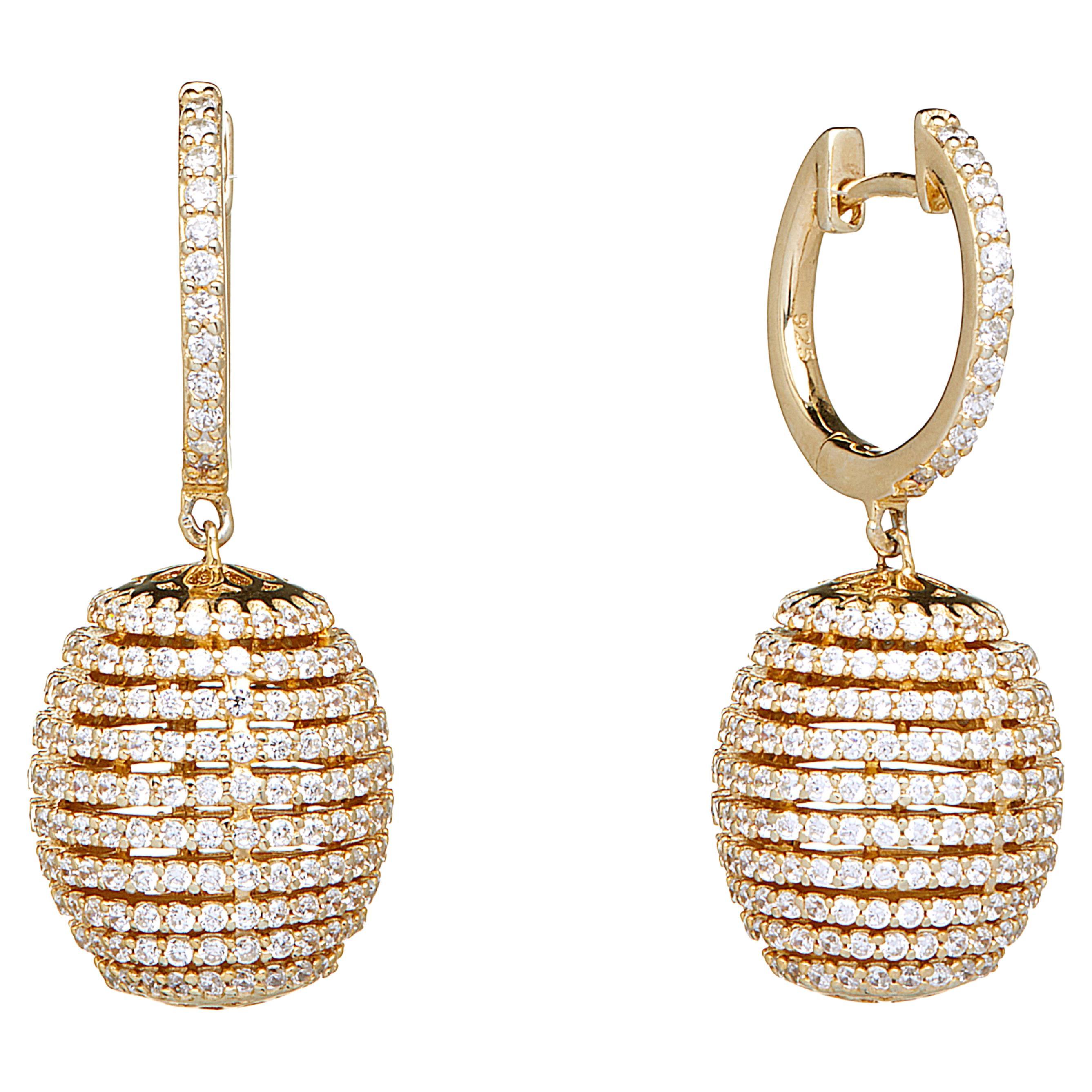 Boucles d'oreilles pendantes en forme de ruche de créateur en or jaune 14 carats avec zirconia cubique de 6,98 carats