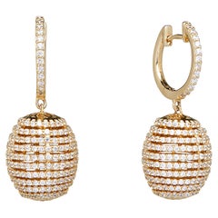Boucles d'oreilles pendantes en forme de ruche de créateur en or jaune 14 carats avec zirconia cubique de 6,98 carats
