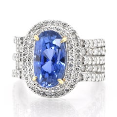 6.98 Carat Natural Untreated 'No Heat' Sapphire Ring Set in Platinum & Gold