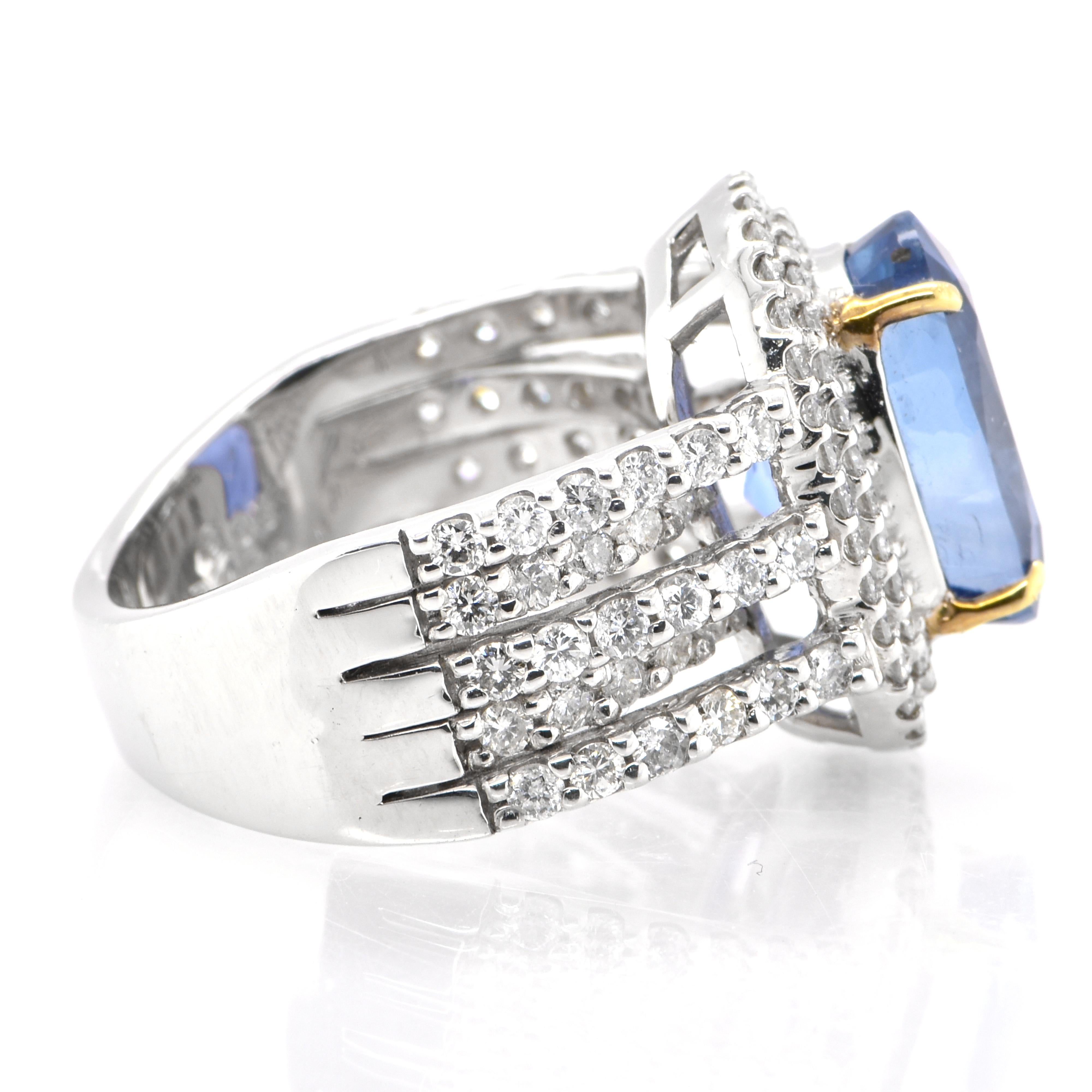 Modern 6.98 Carat Natural Untreated 'No Heat' Sapphire Ring Set in Platinum & Gold
