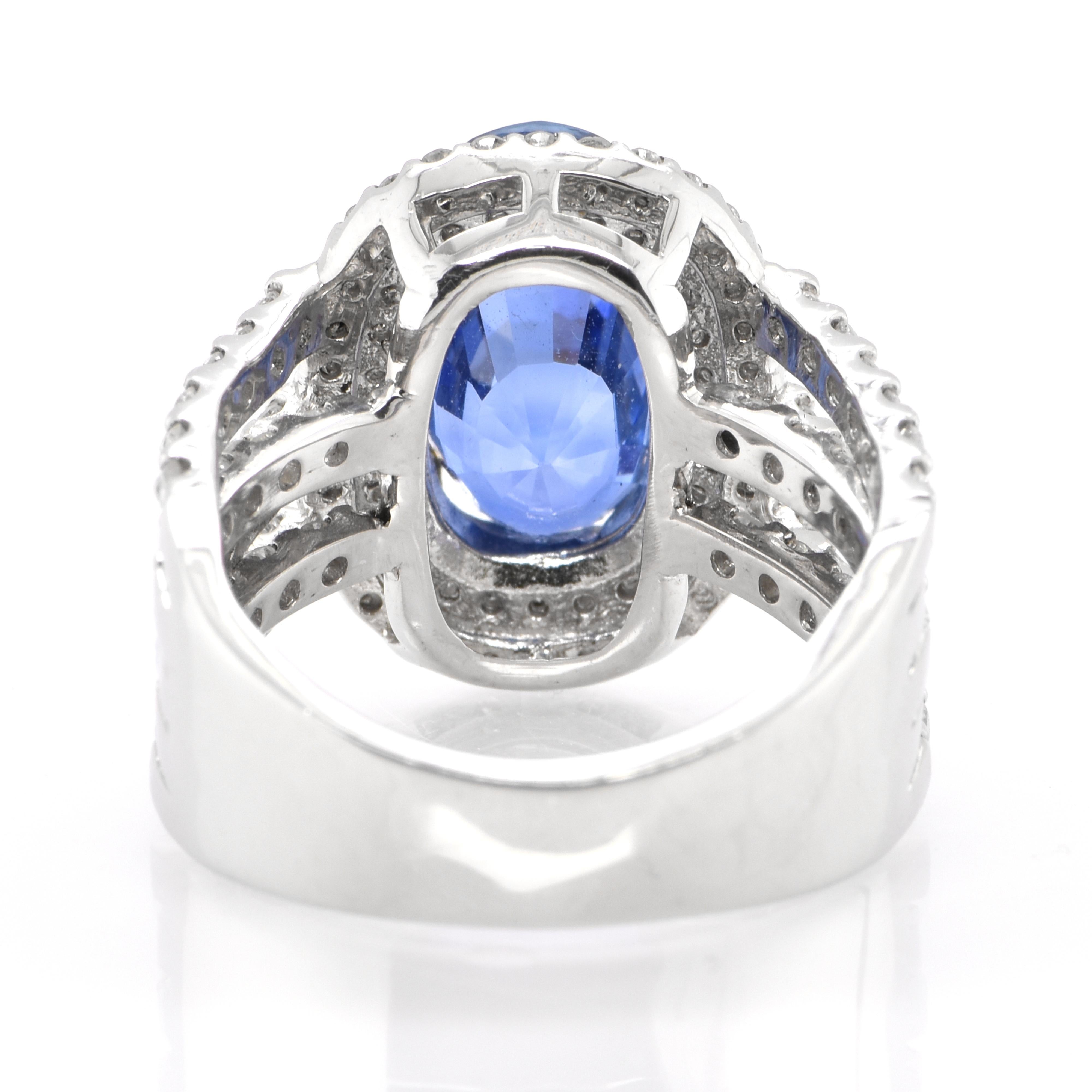 Oval Cut 6.98 Carat Natural Untreated 'No Heat' Sapphire Ring Set in Platinum & Gold