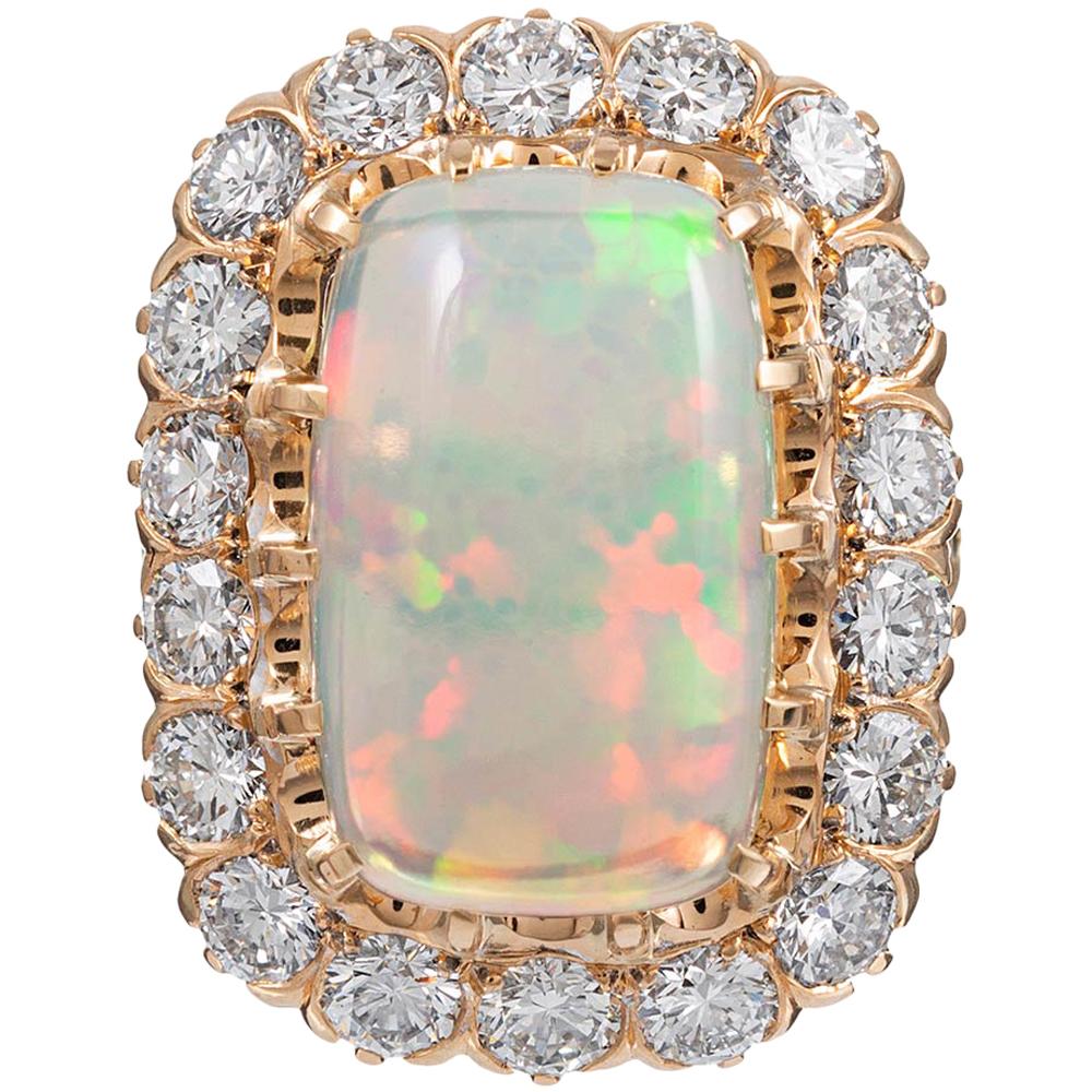 6.98 Carat Opal and Diamond Cluster Ring